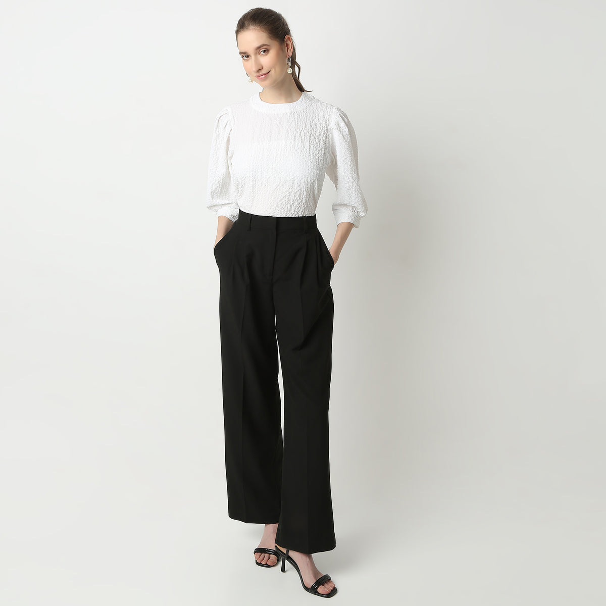 Regular Fit Structured Round Neck Top