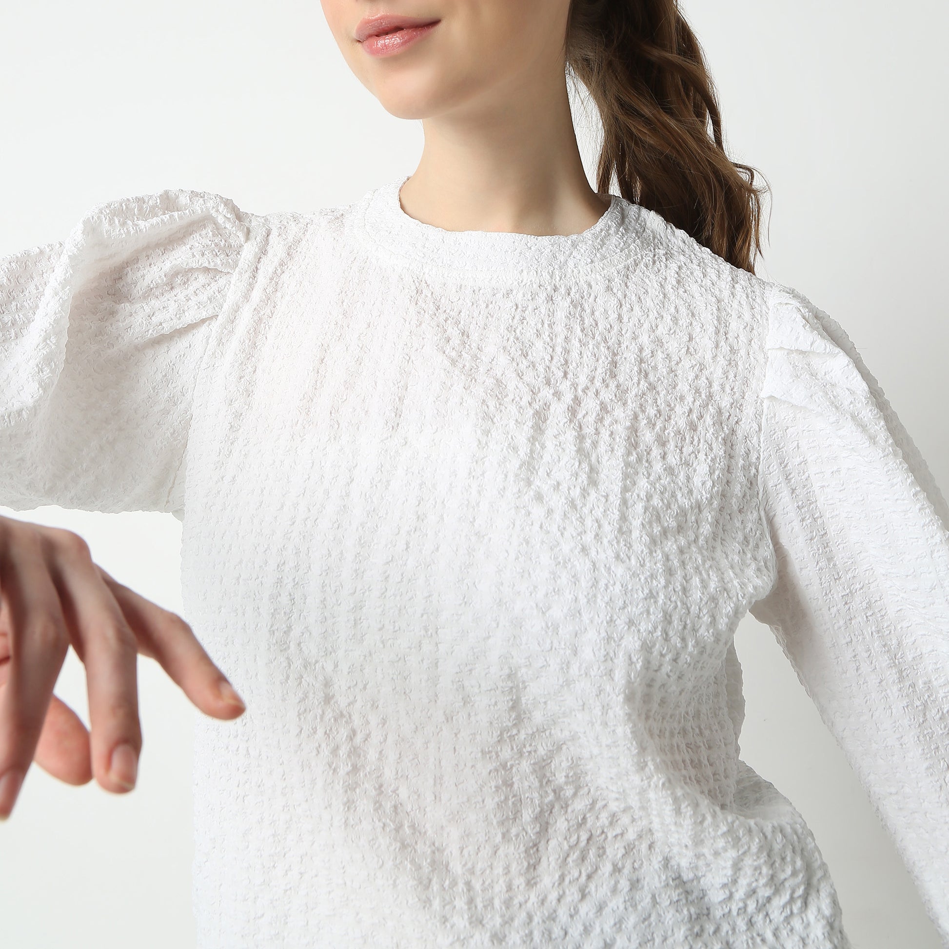 Regular Fit Structured Round Neck Top