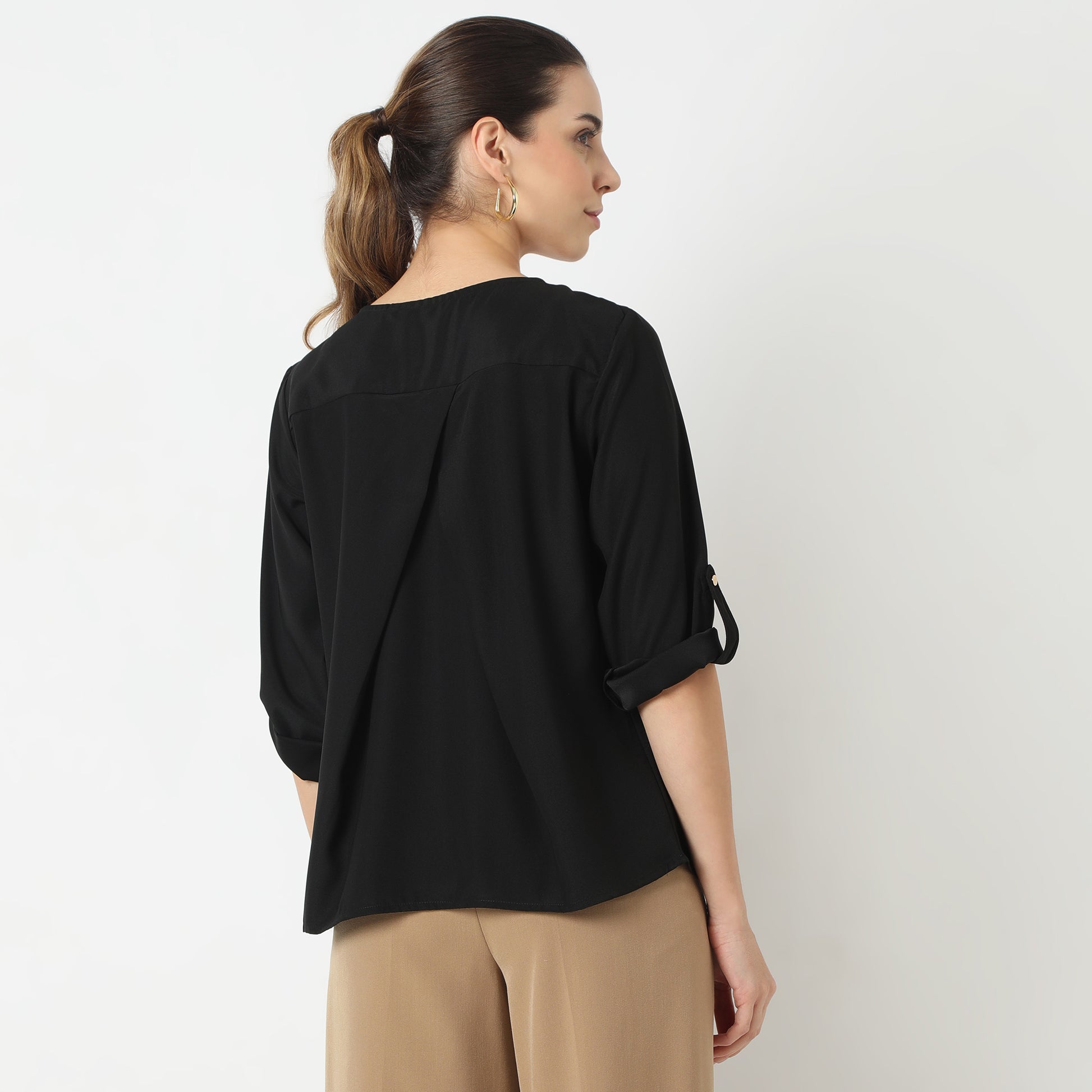 Regular Fit Solid V-Neck Top