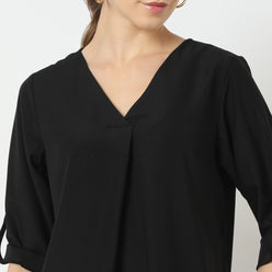 Regular Fit Solid V-Neck Top