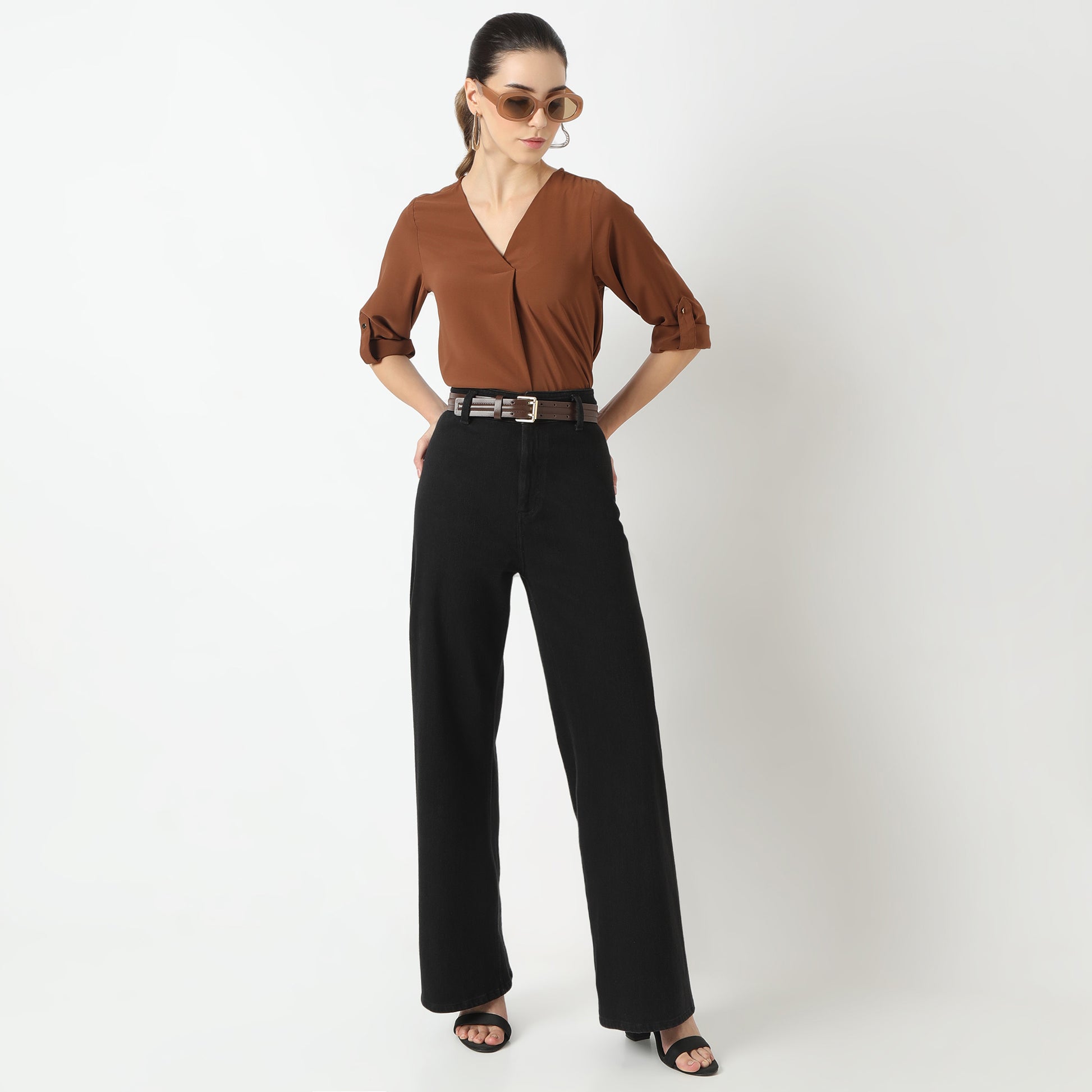 Regular Fit Solid V-Neck Top