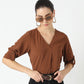 Regular Fit Solid V-Neck Top
