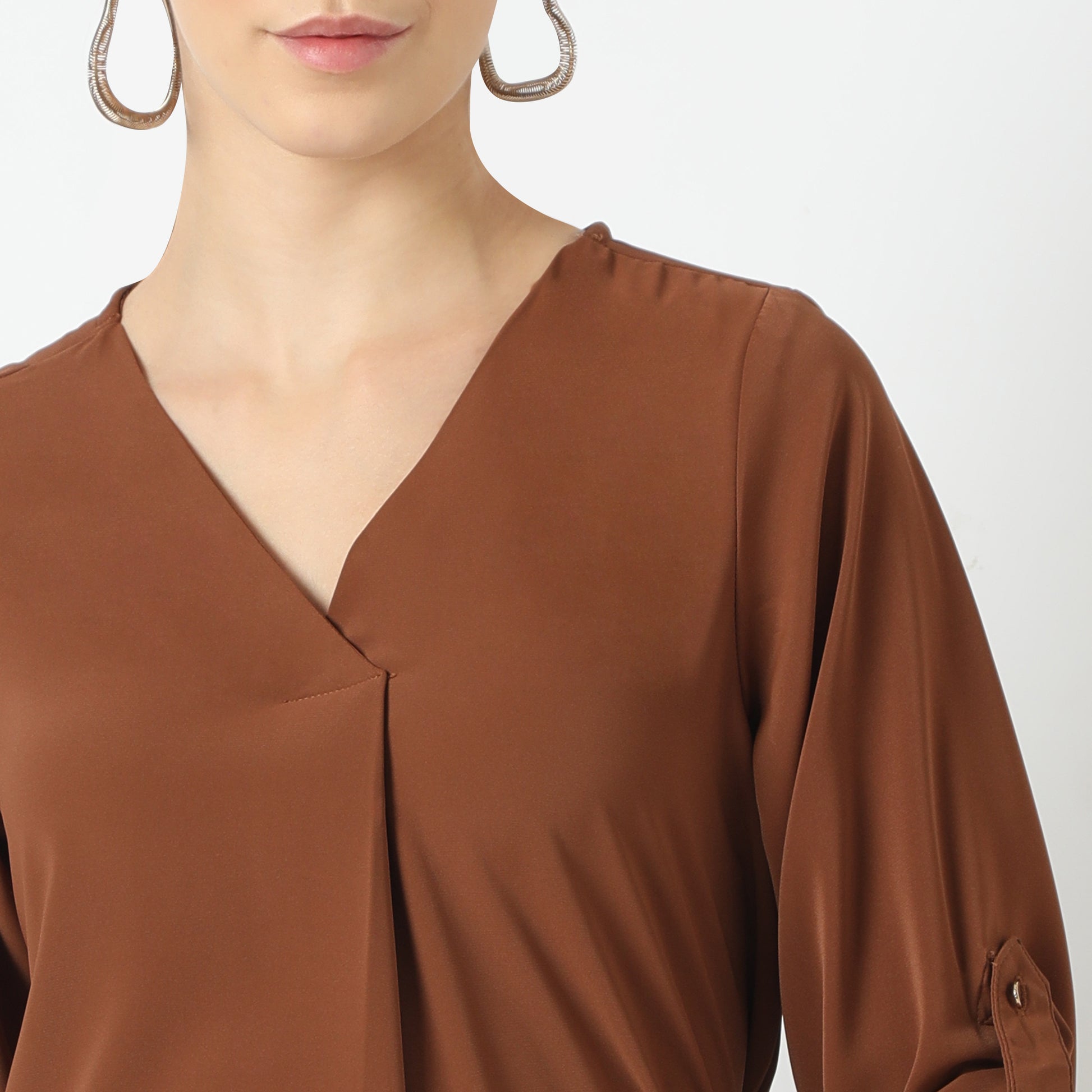 Regular Fit Solid V-Neck Top