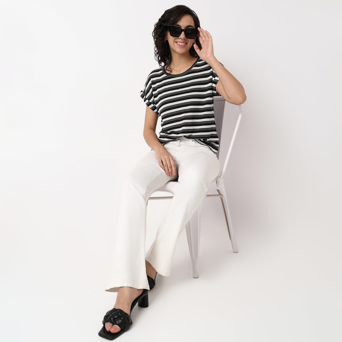 Woven Solid Round Neck Top