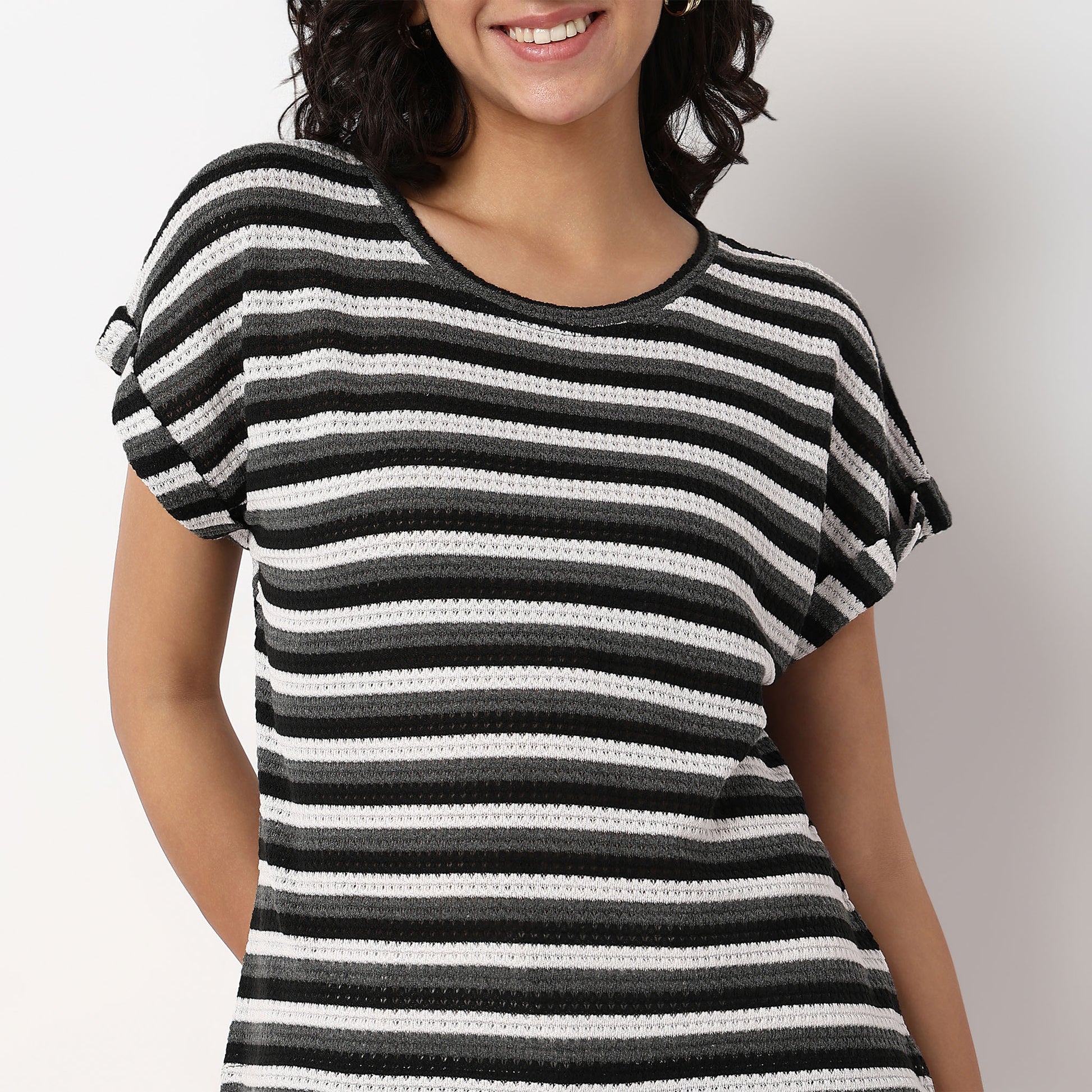 Woven Solid Round Neck Top