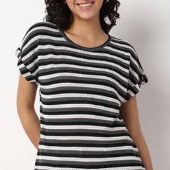 Woven Solid Round Neck Top