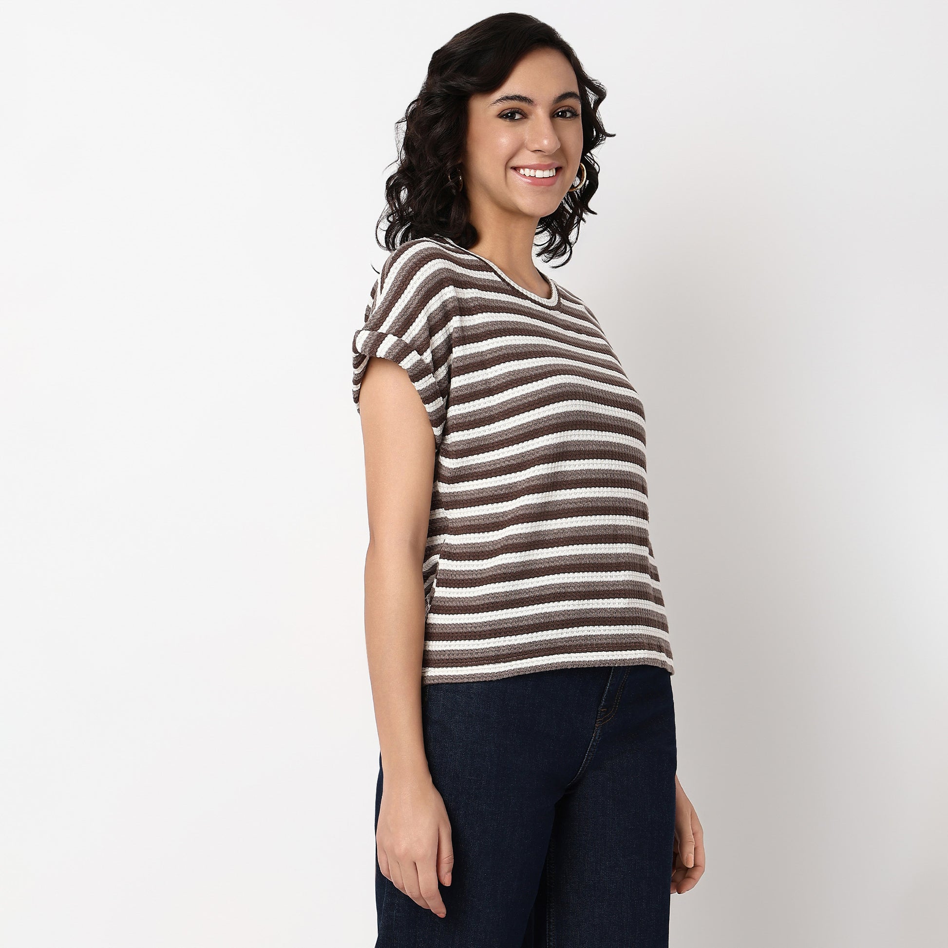 Woven Solid Round Neck Top