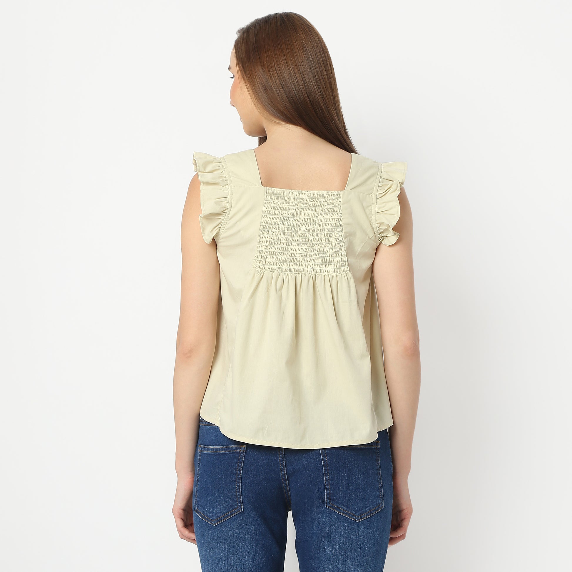 Relaxed Fit Solid Square Neck Regular Length Top
