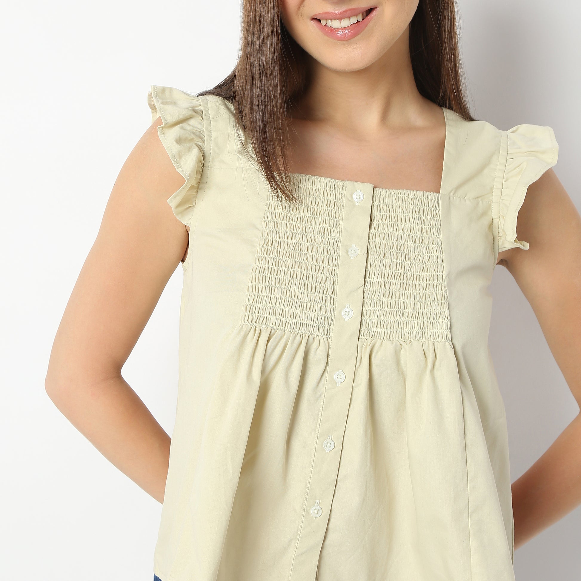 Relaxed Fit Solid Square Neck Regular Length Top
