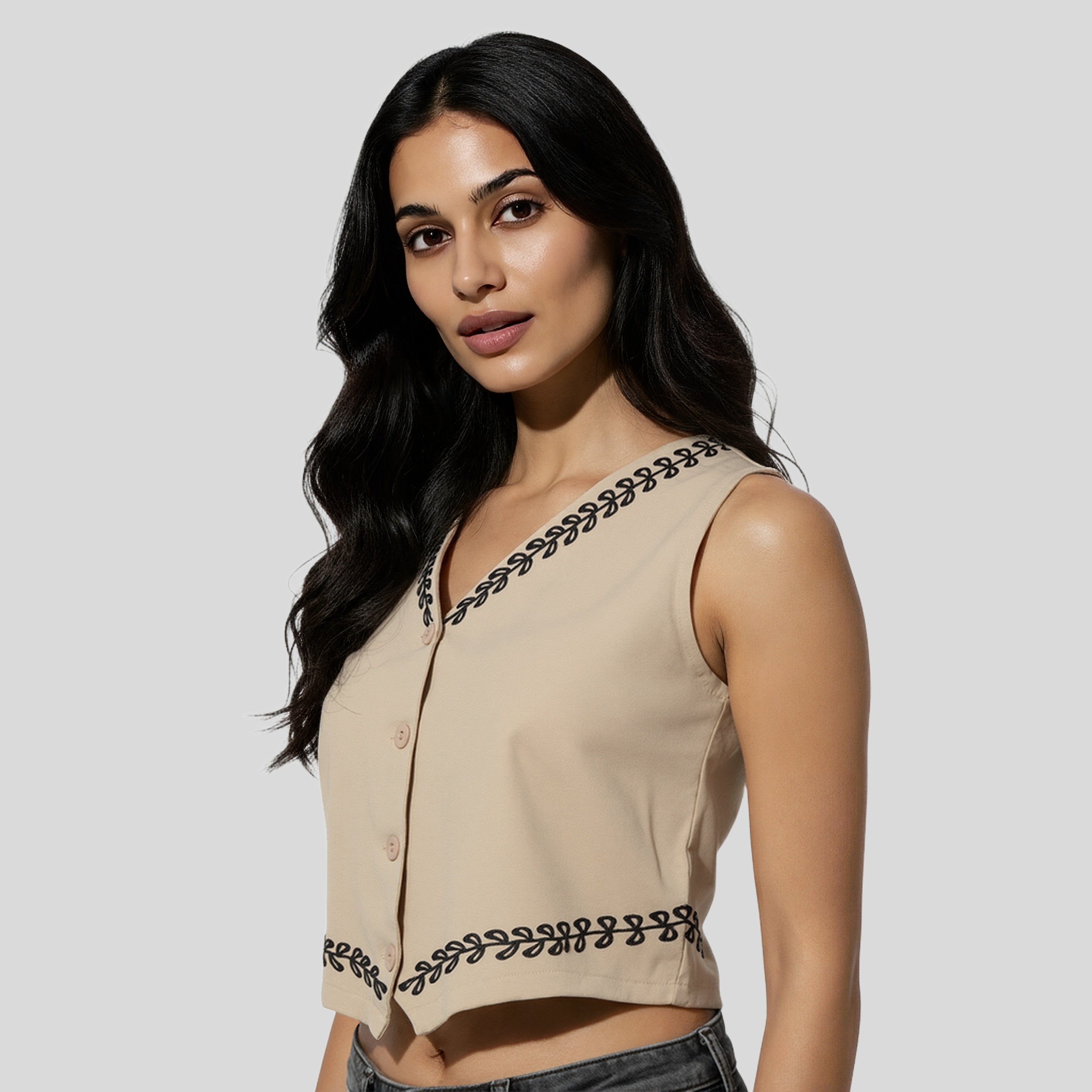 V-Neck Embroidered Top