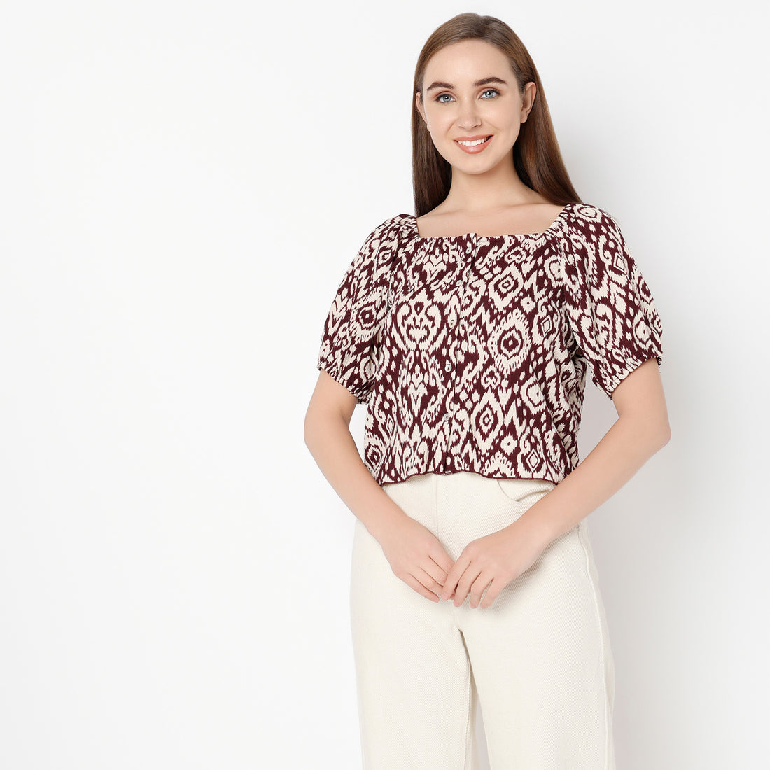 Regular Fit Printed Square Neck Top