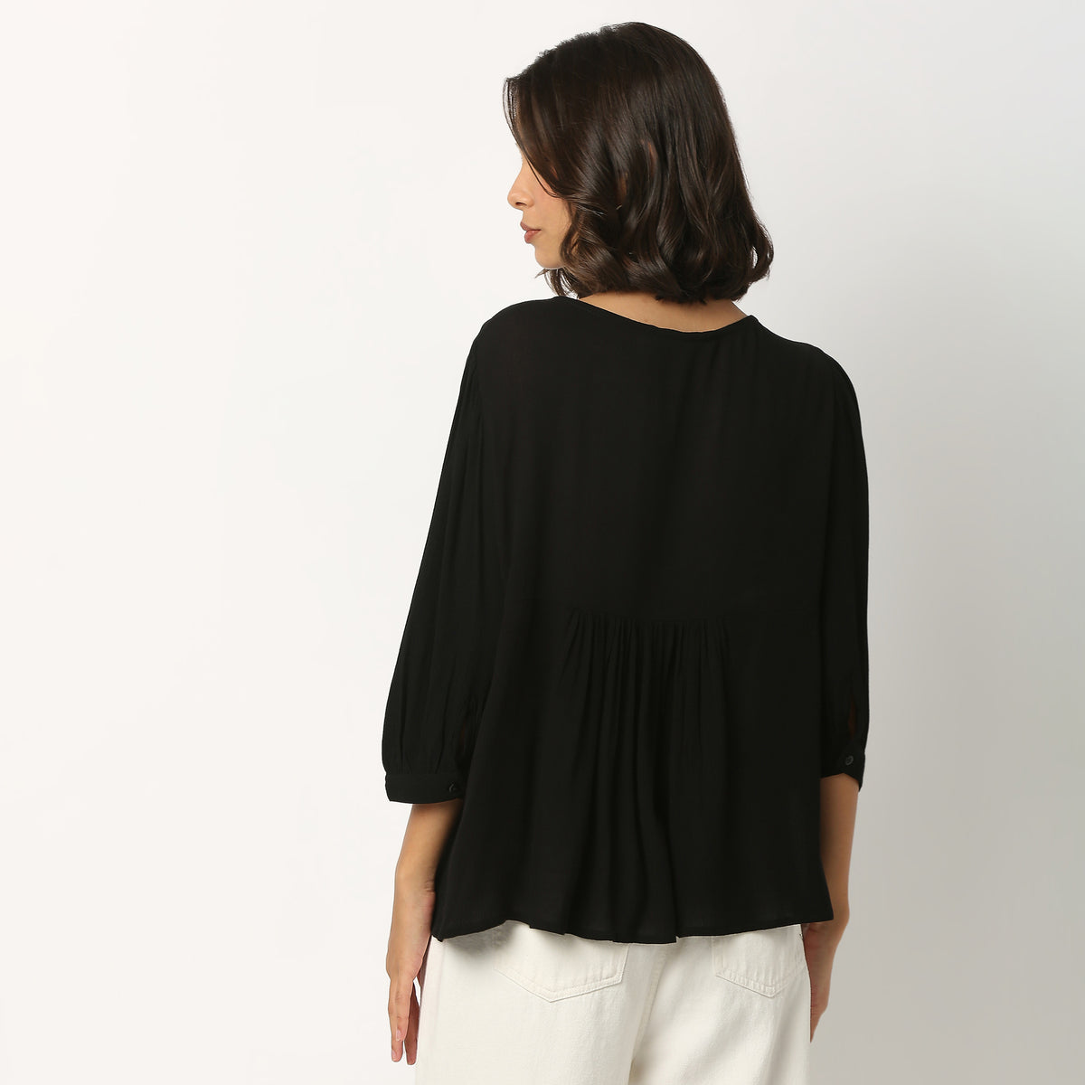 Embroidered Viscose V-Neck Top