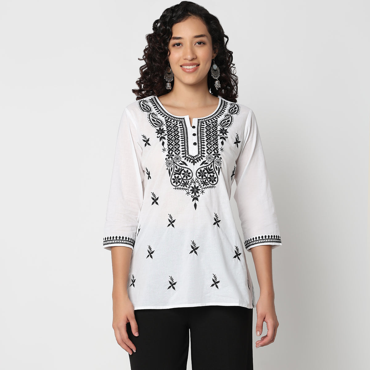 Round Neck Embroidered Top