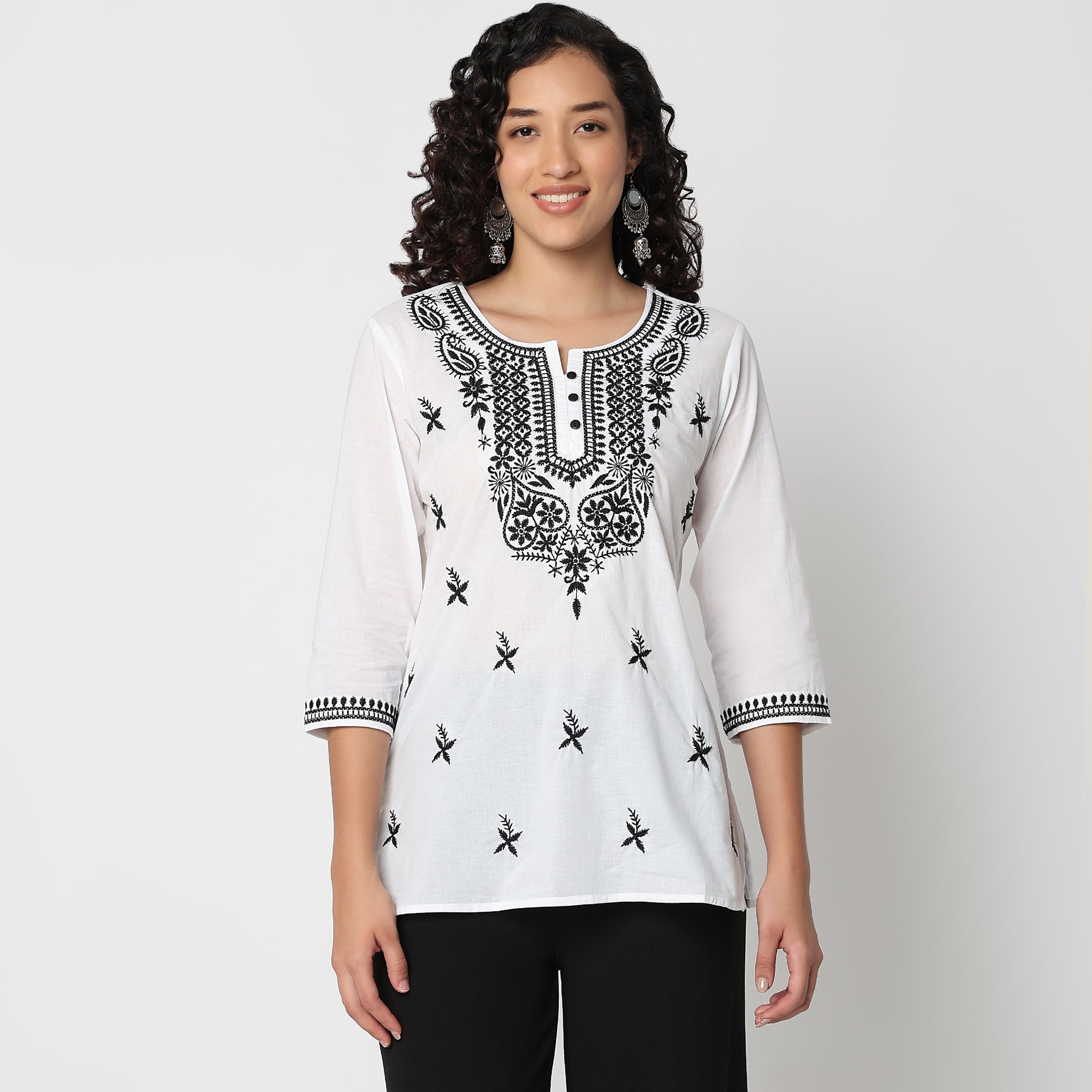 Round Neck Embroidered Top