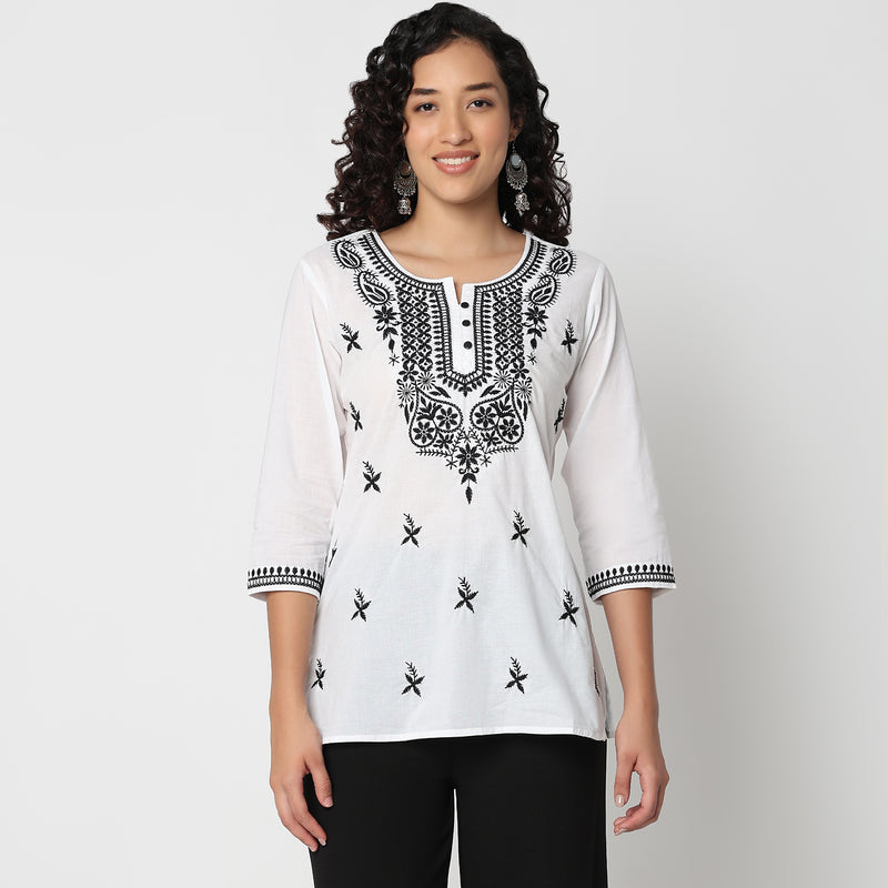 Round Neck Embroidered Top