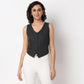 Woven Solid V-Neck Sleeveless Top