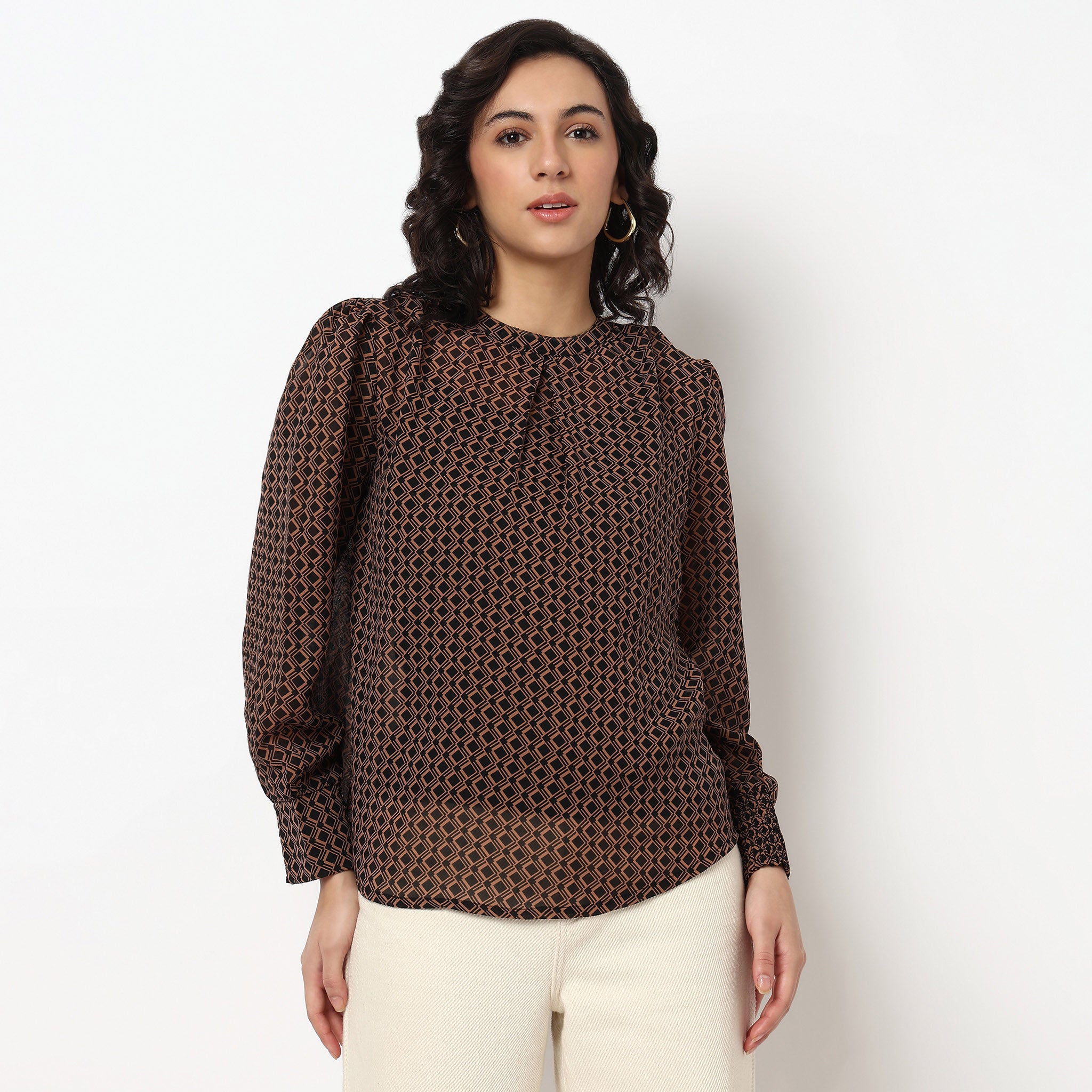 Buy Women Regular Fit Printed Full Sleeve Top  - Style Union