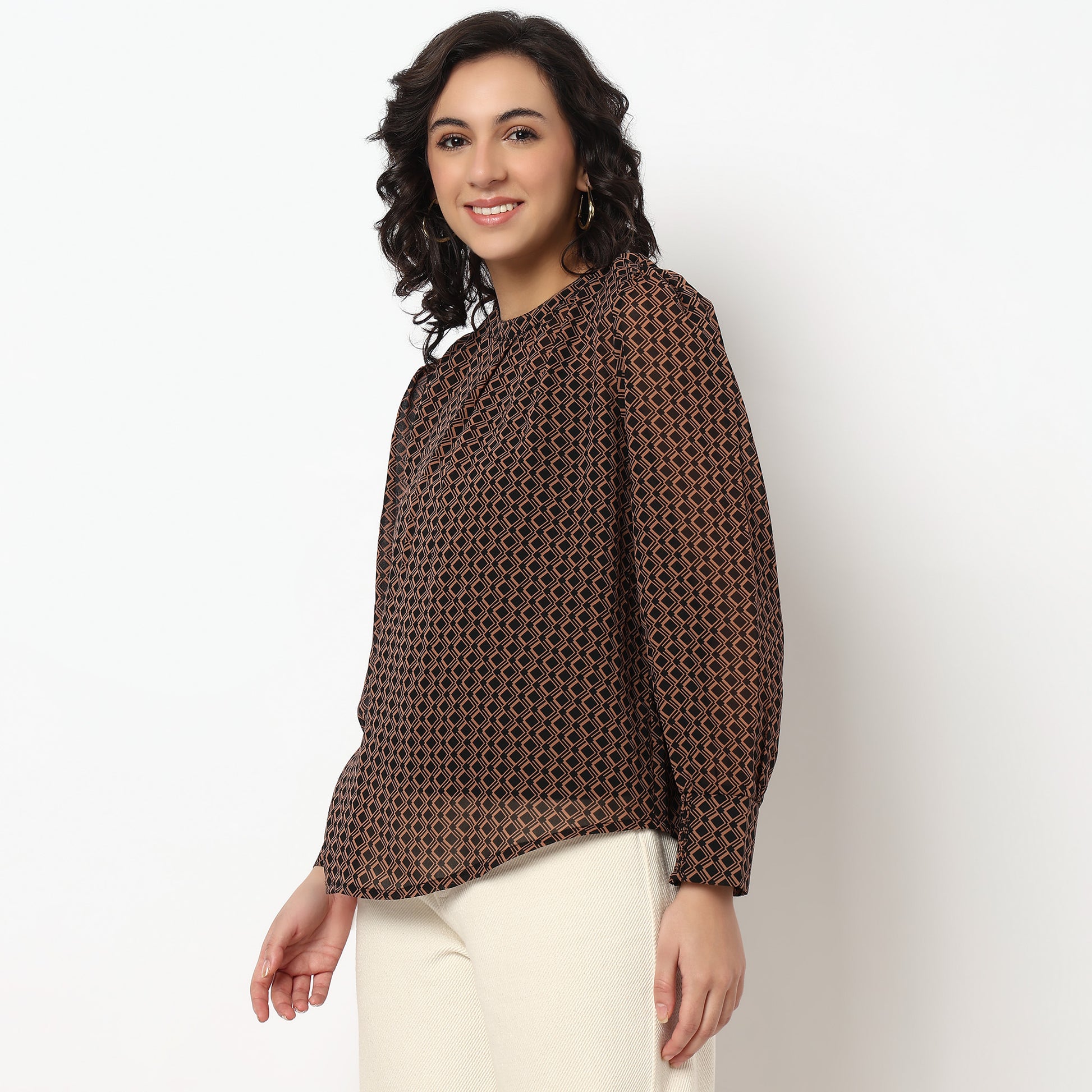 Buy Women Regular Fit Printed Full Sleeve Top  - Style Union