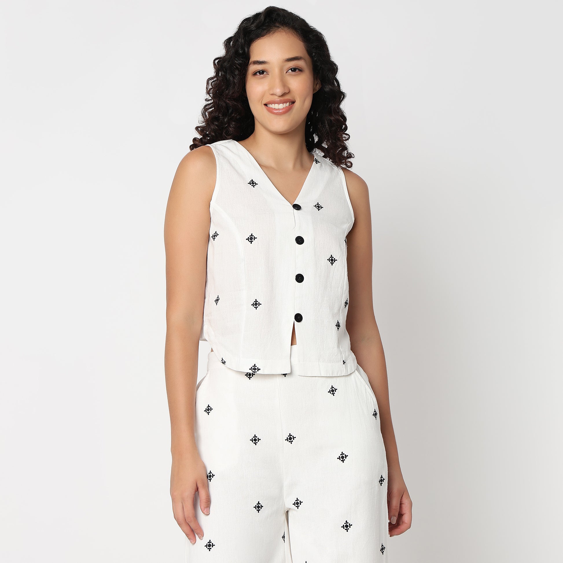 Embroidered Sleeveless Top