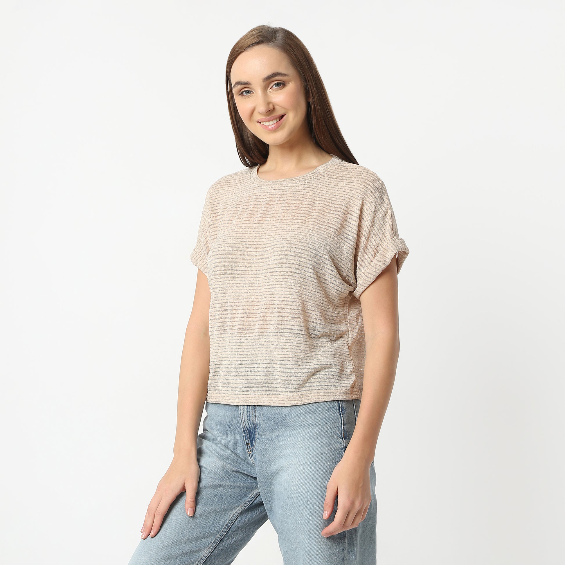 Regular Fit Solid Round Neck Regular Length Top
