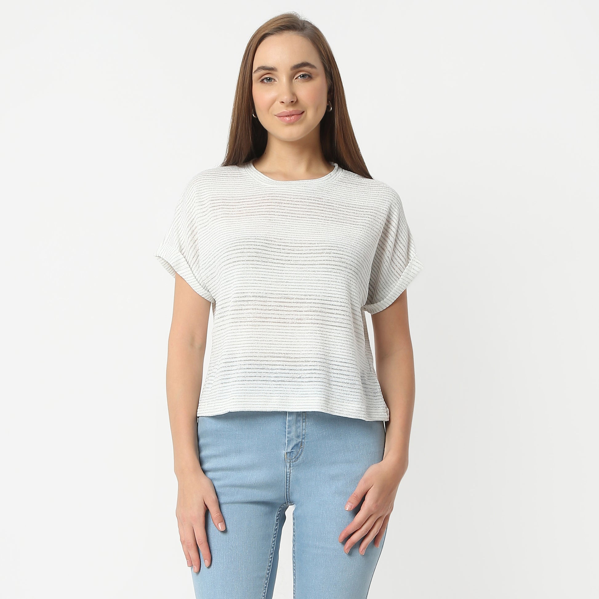 Regular Fit Solid Round Neck Regular Length Top