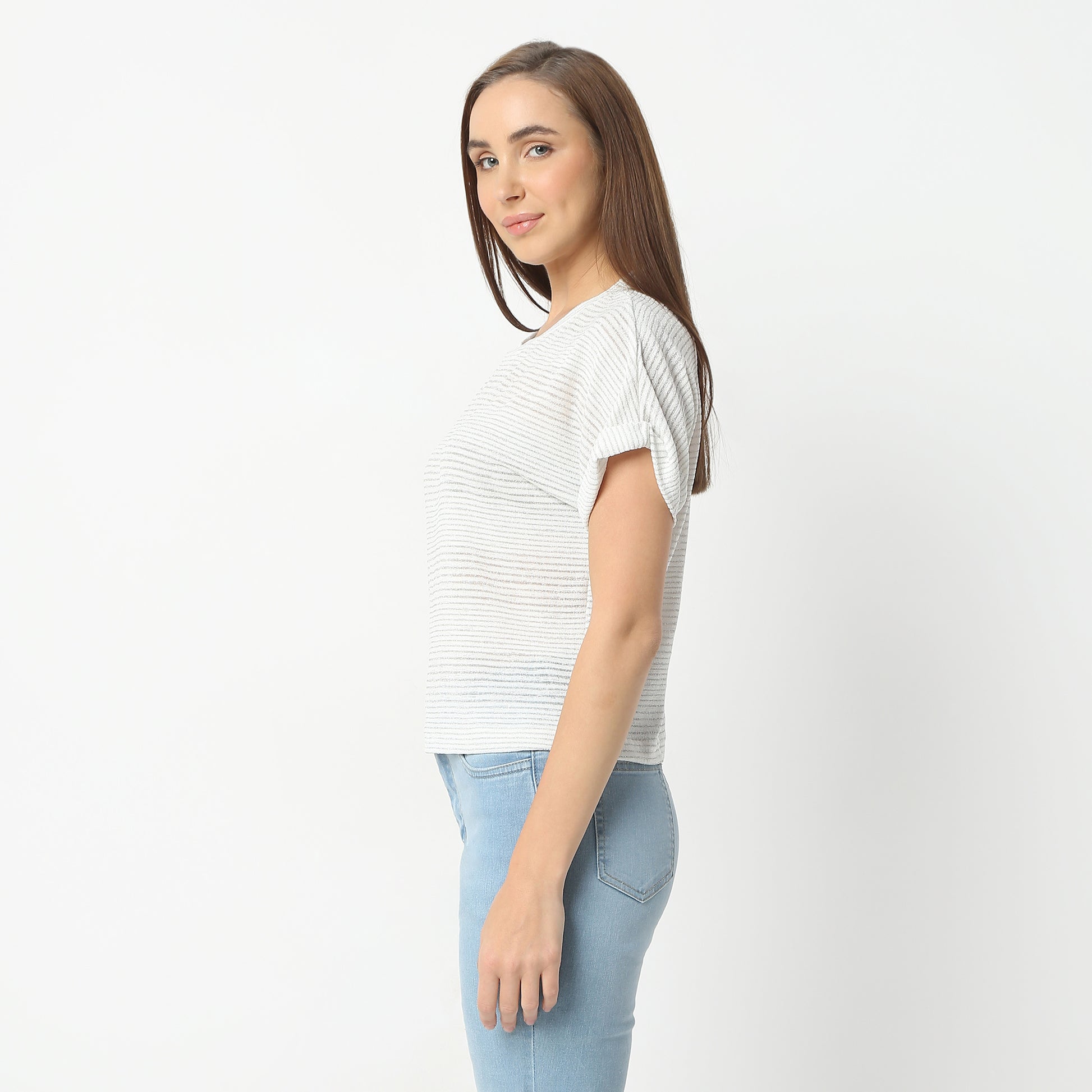 Regular Fit Solid Round Neck Regular Length Top