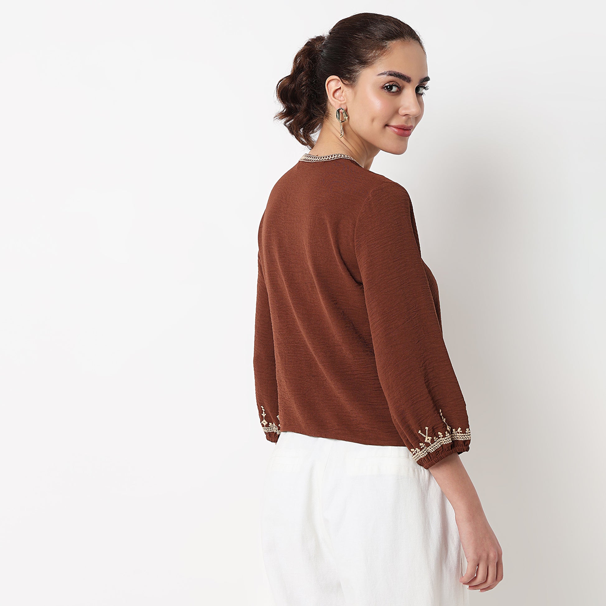 Embroidered Round Neck Top