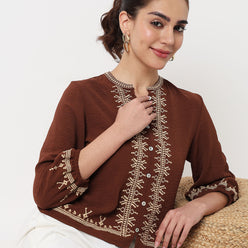 Embroidered Round Neck Top