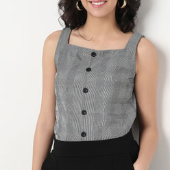 Order Now Women Checkered Square Neck Straight Slim Fit Western Wear Top by Style Union