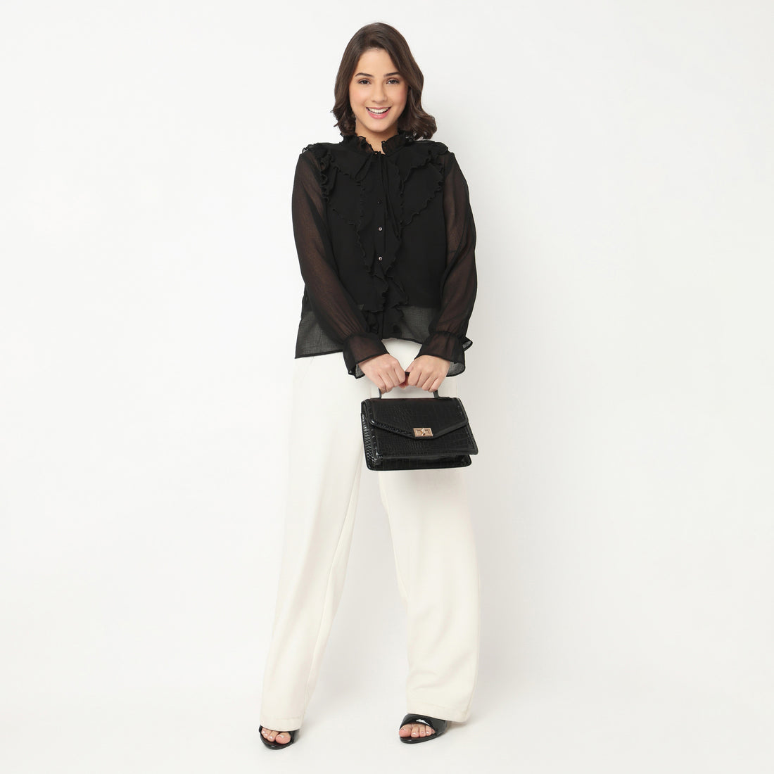 Solid Full Sleeve Round Neck Top