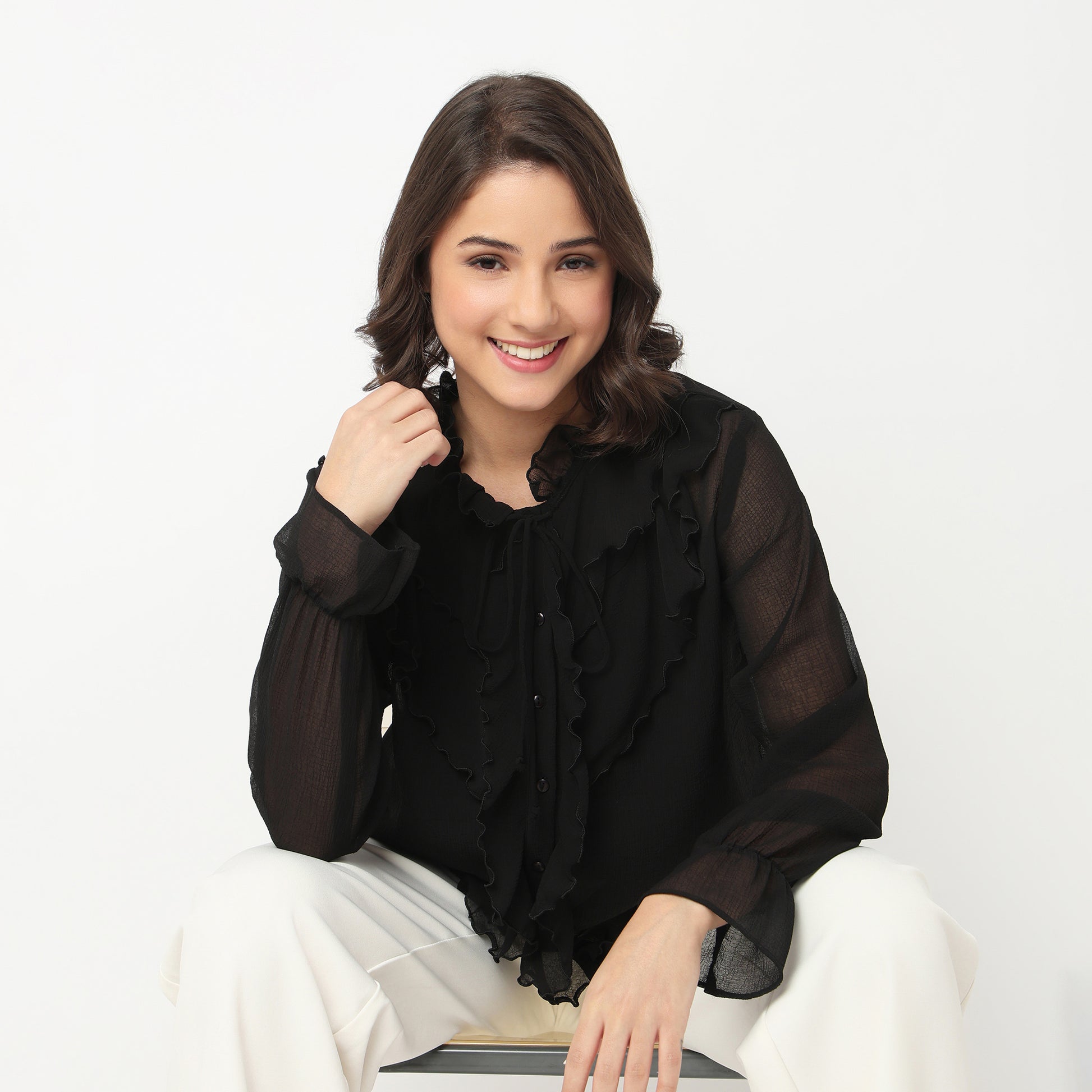 Solid Full Sleeve Round Neck Top