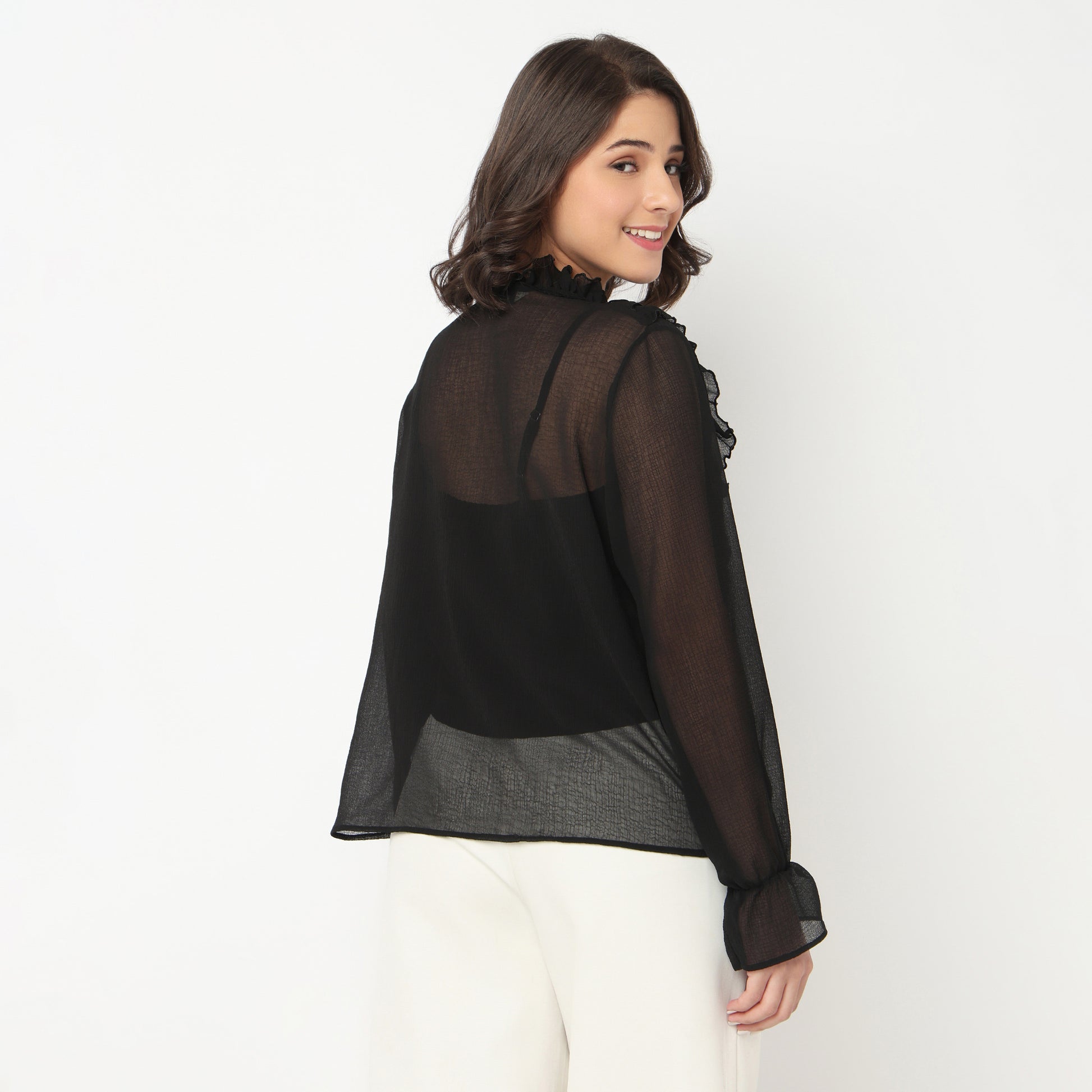 Solid Full Sleeve Round Neck Top