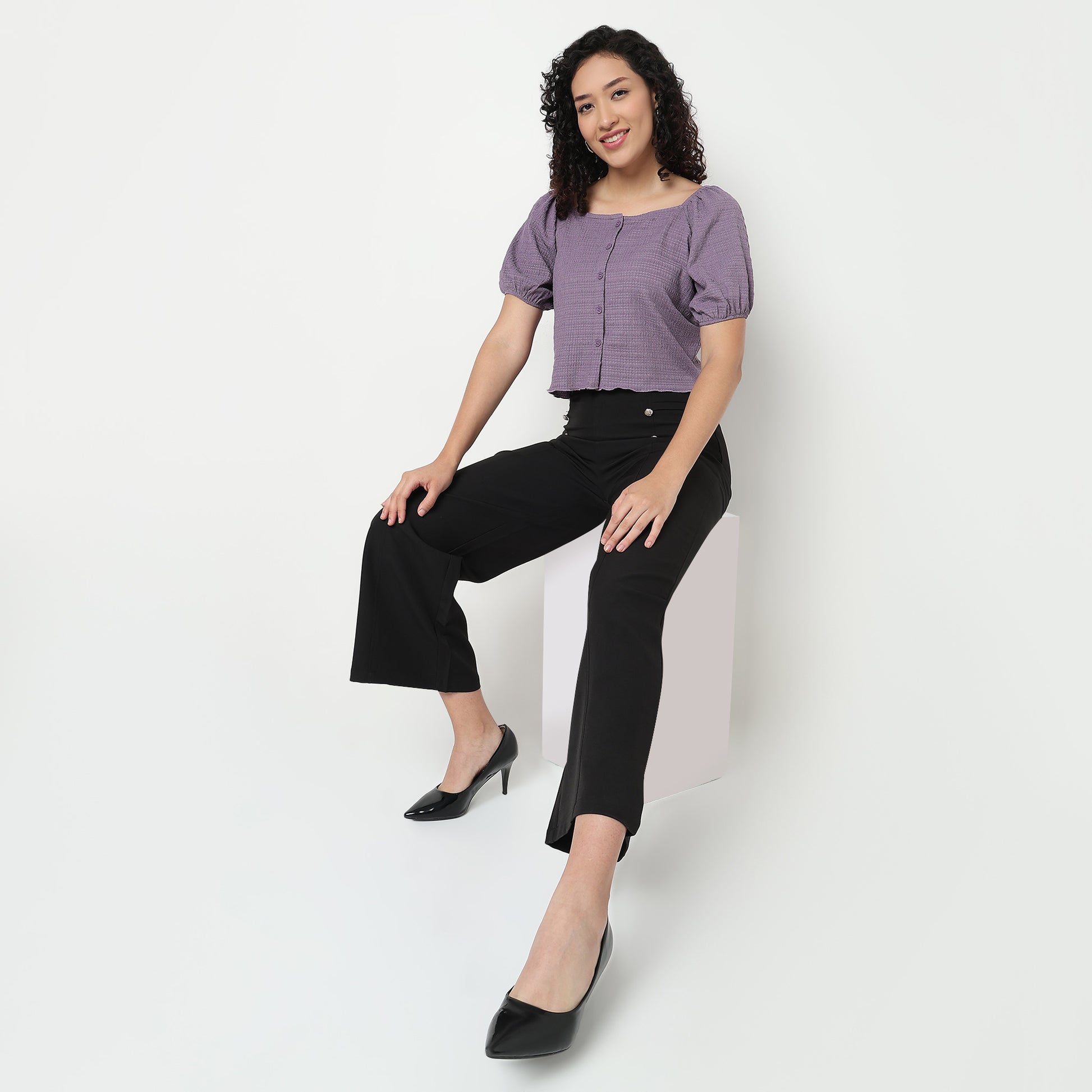 Buy Women Slim Fit Structured Puff Sleeve Top  - Style Union