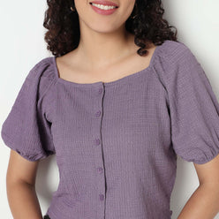 Buy Women Slim Fit Structured Puff Sleeve Top  - Style Union