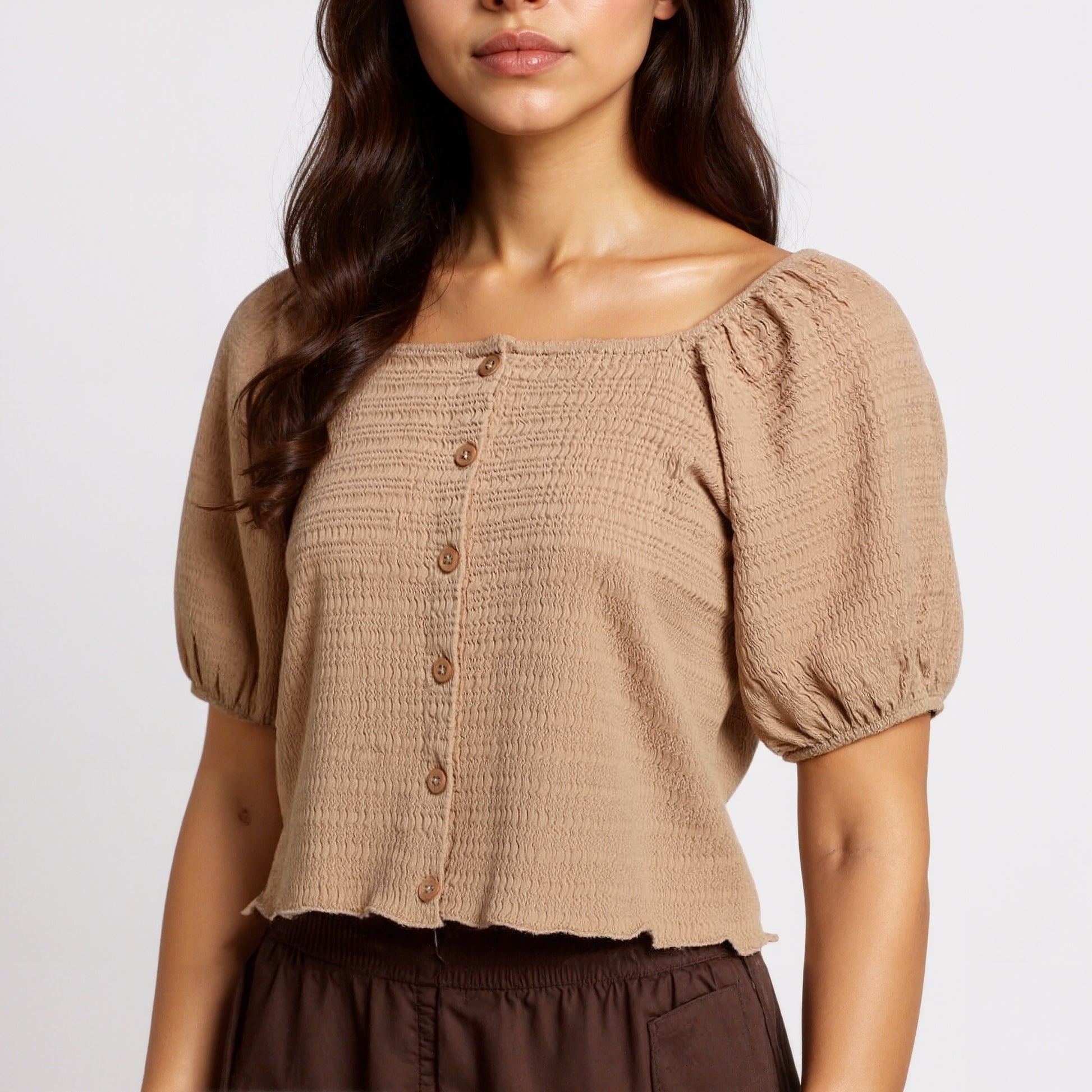 Buy Women Slim Fit Structured Puff Sleeve Top  - Style Union