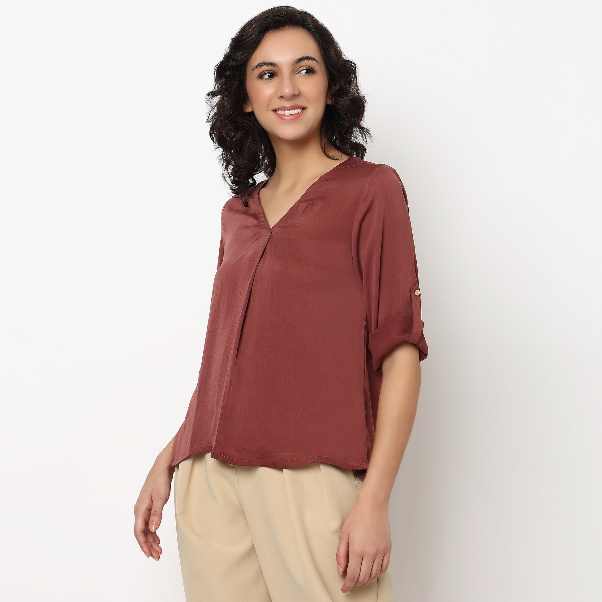 Buy Women Regular Fit Solid Full Sleeve Top  - Style Union
