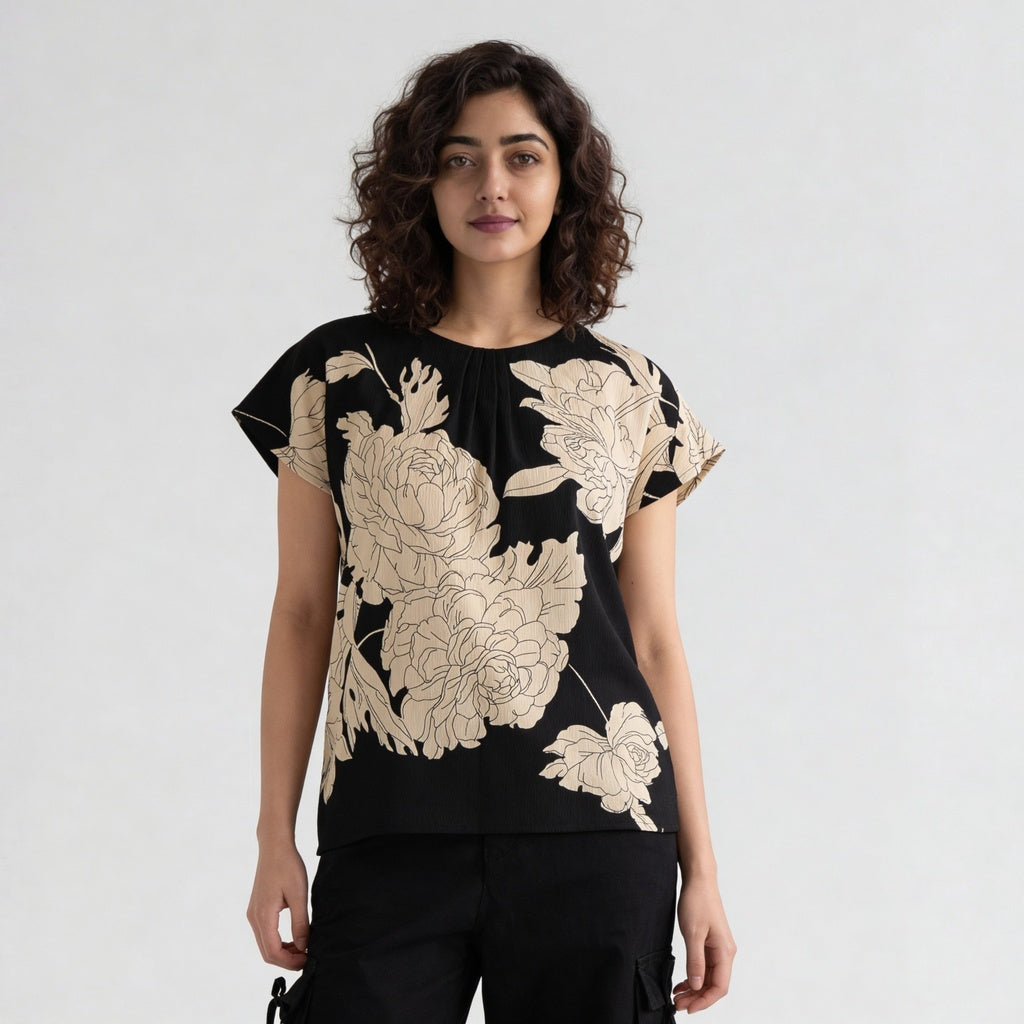 Printed Round Neck Top