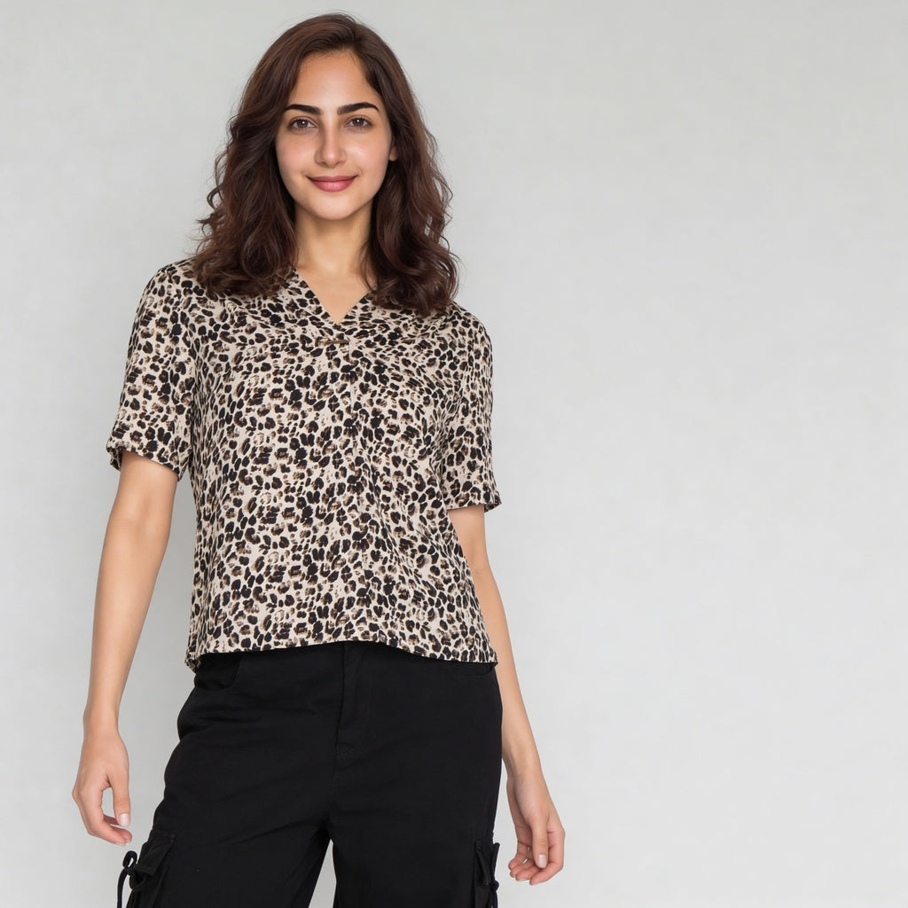 Printed V-Neck Top