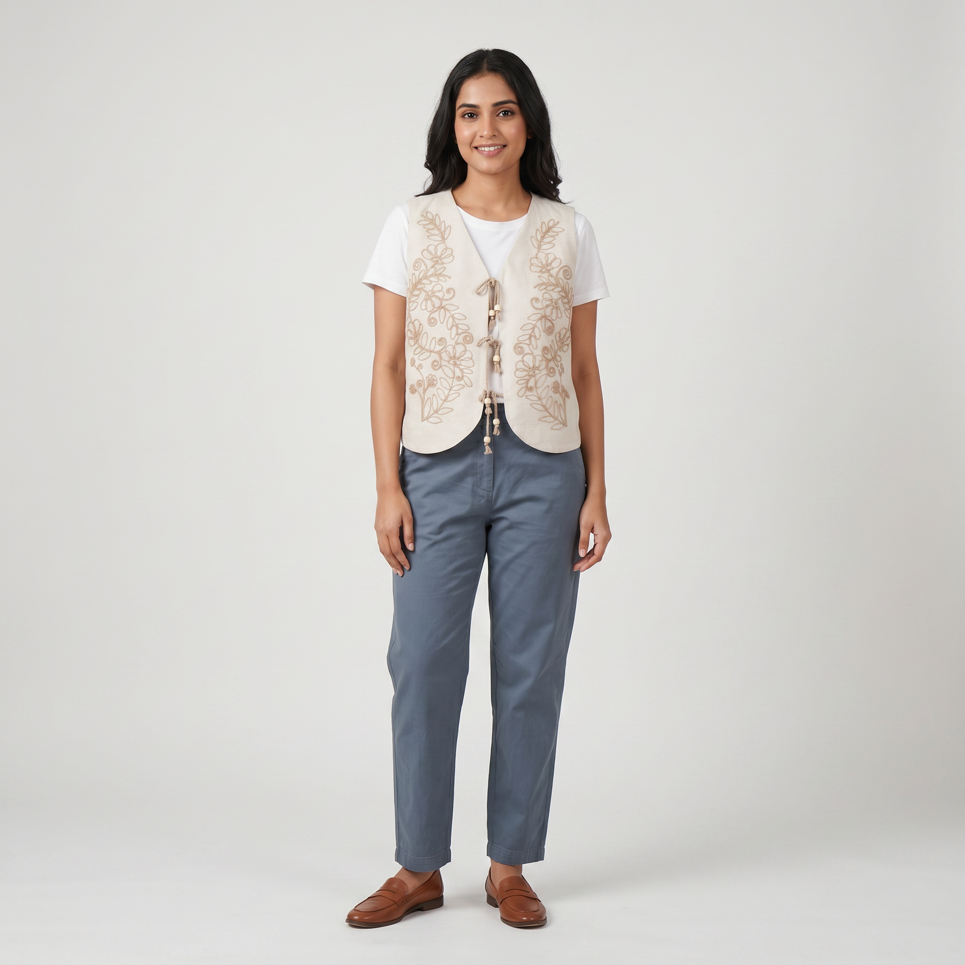 Cotton Embroidered V-Neck Top