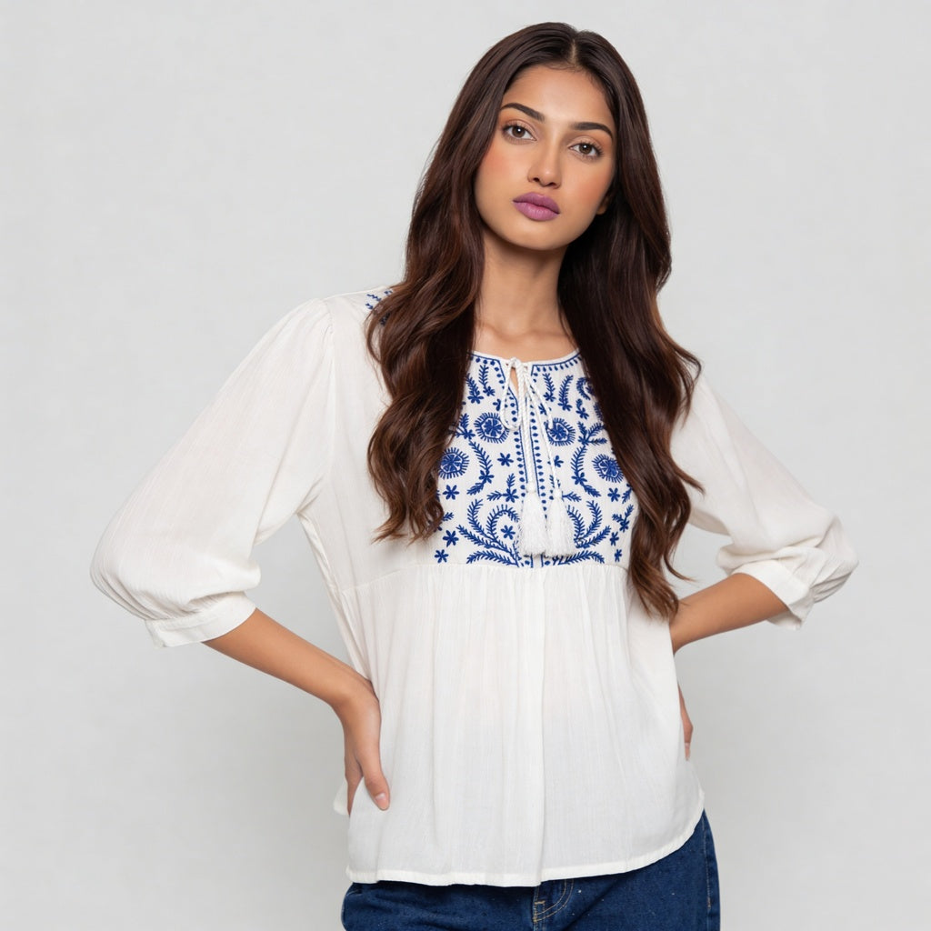 Woven Embroidered Top