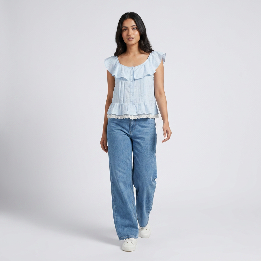 Solid Ruffel Neck Top