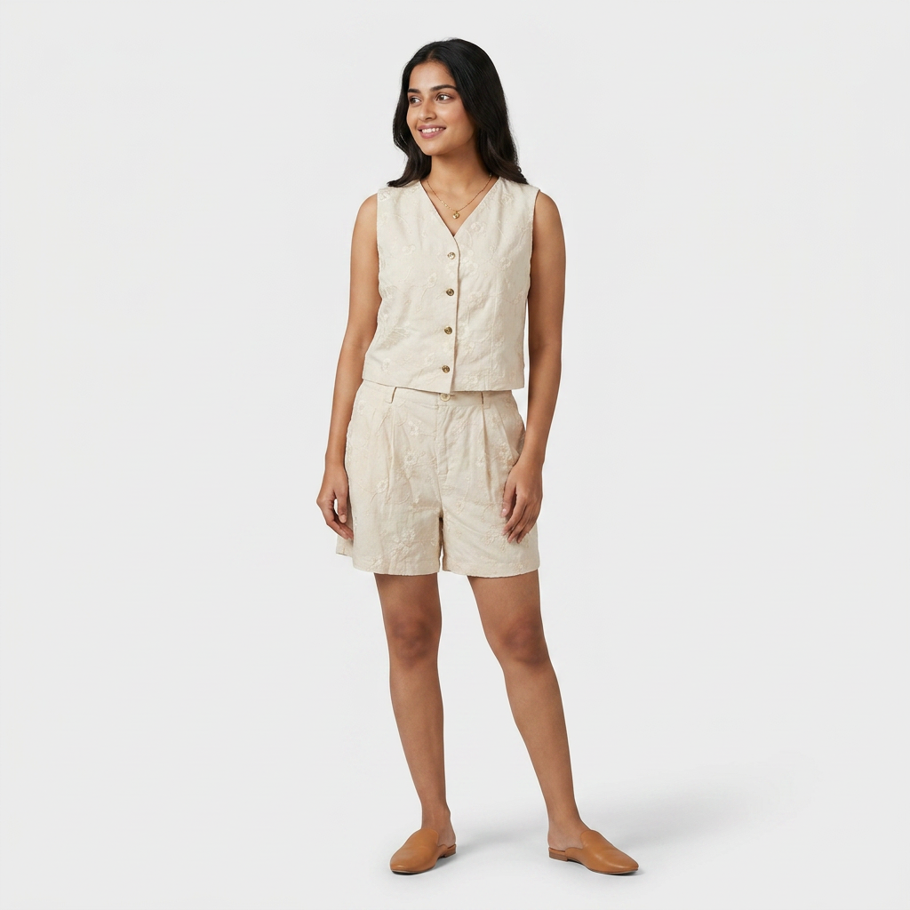 Cotton Embroidered V-Neck Top
