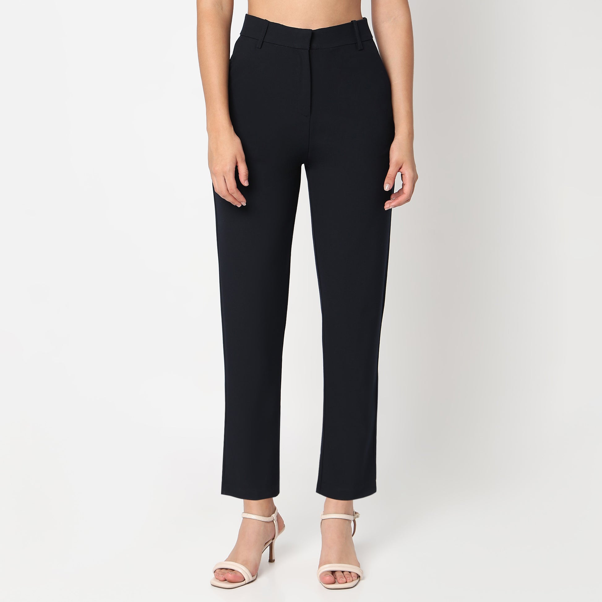 Slim Fit Solid Smart Casual Trousers