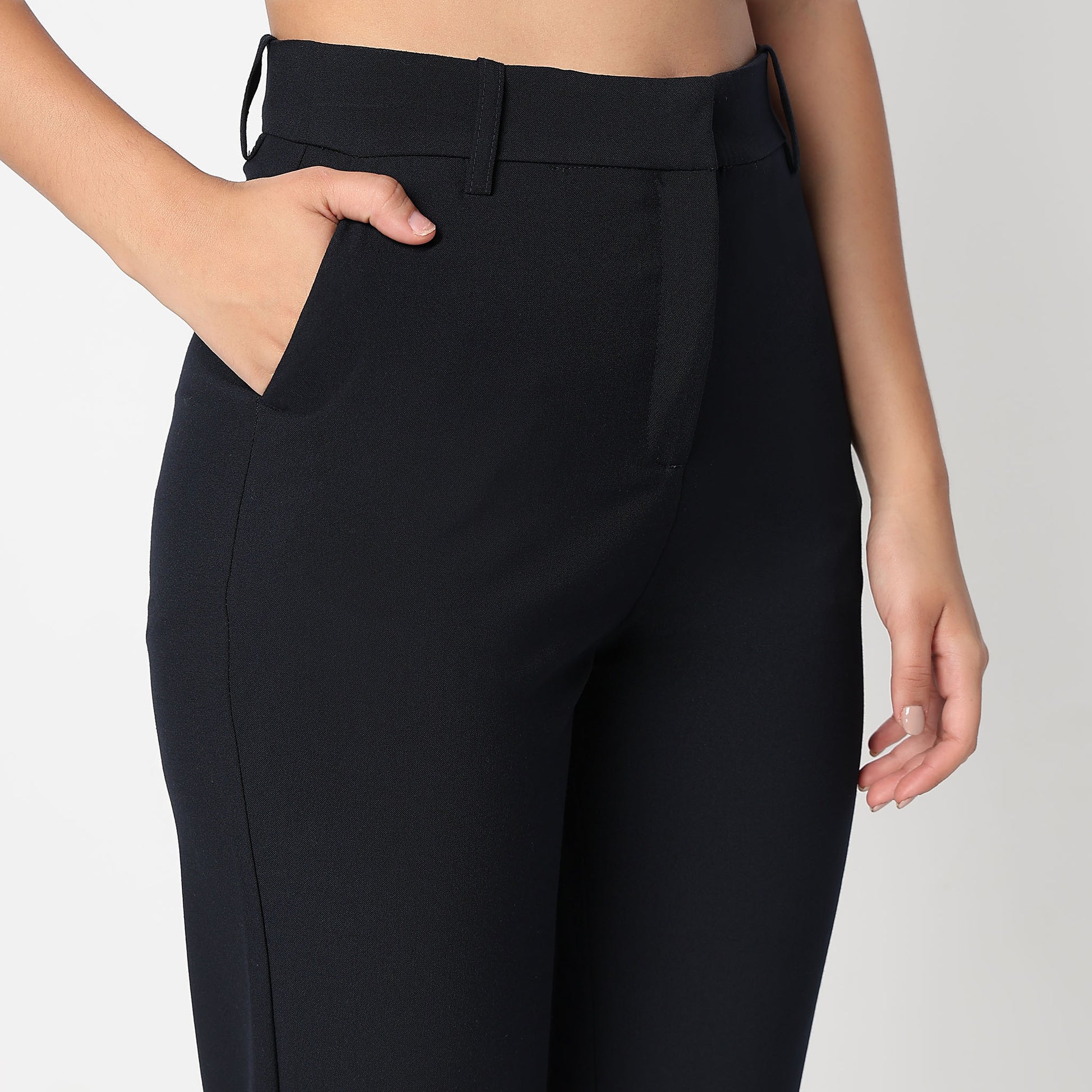 Slim Fit Solid Smart Casual Trousers