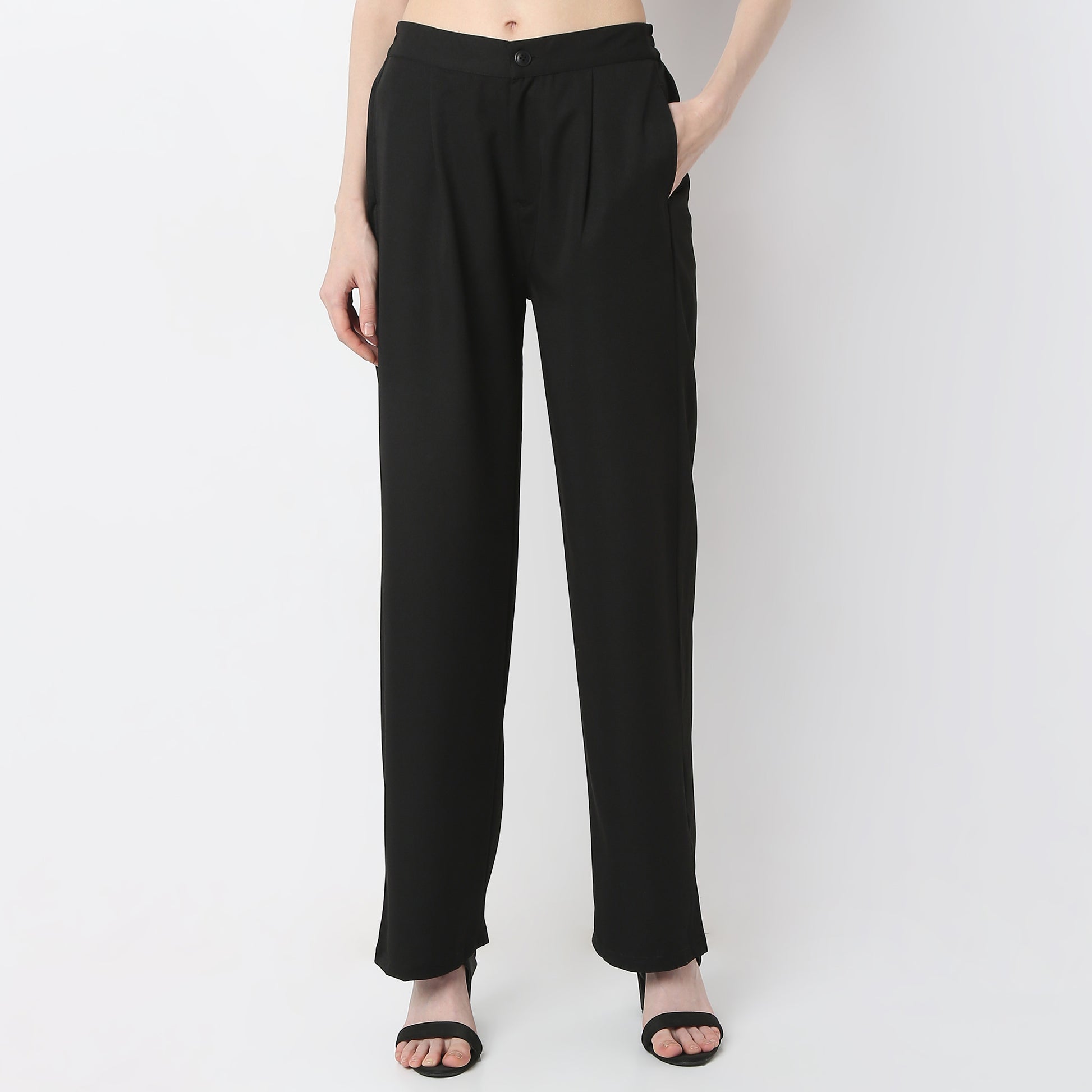 Regular Fit Solid High Rise Trousers