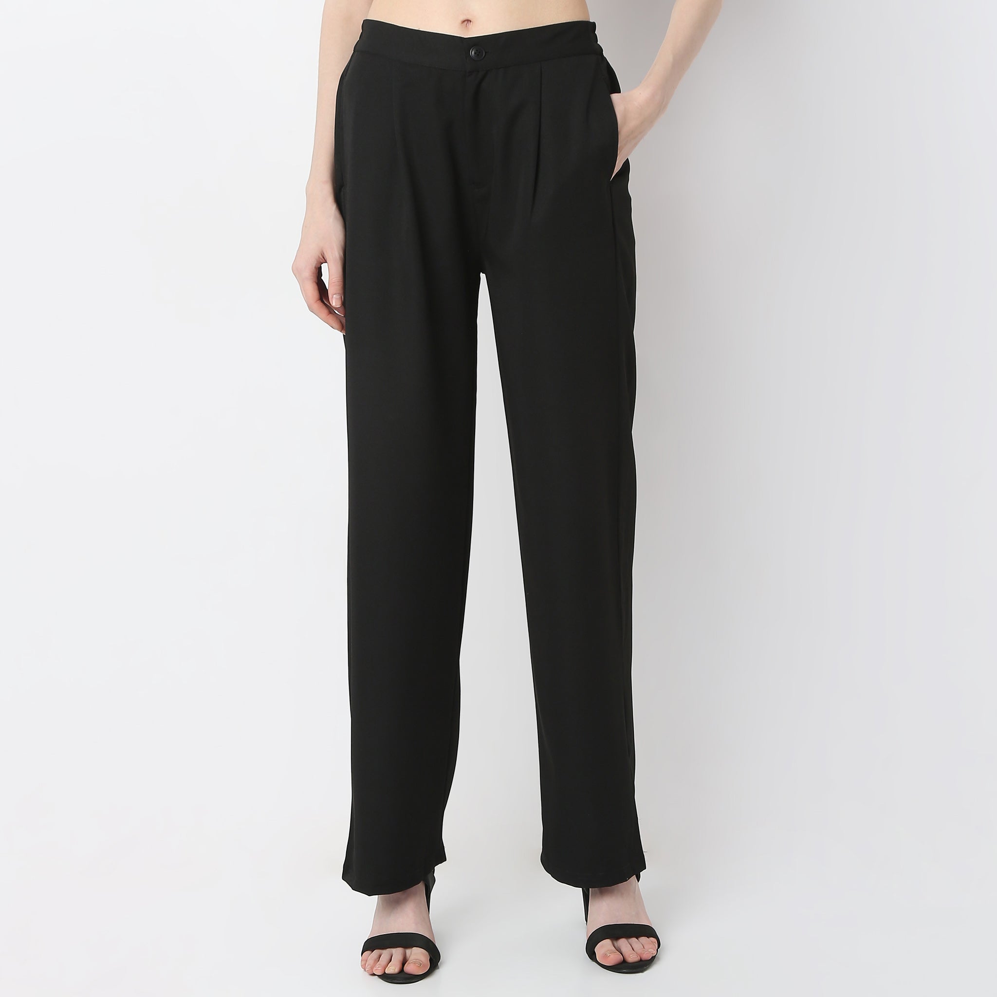 Regular Fit Solid High Rise Trousers