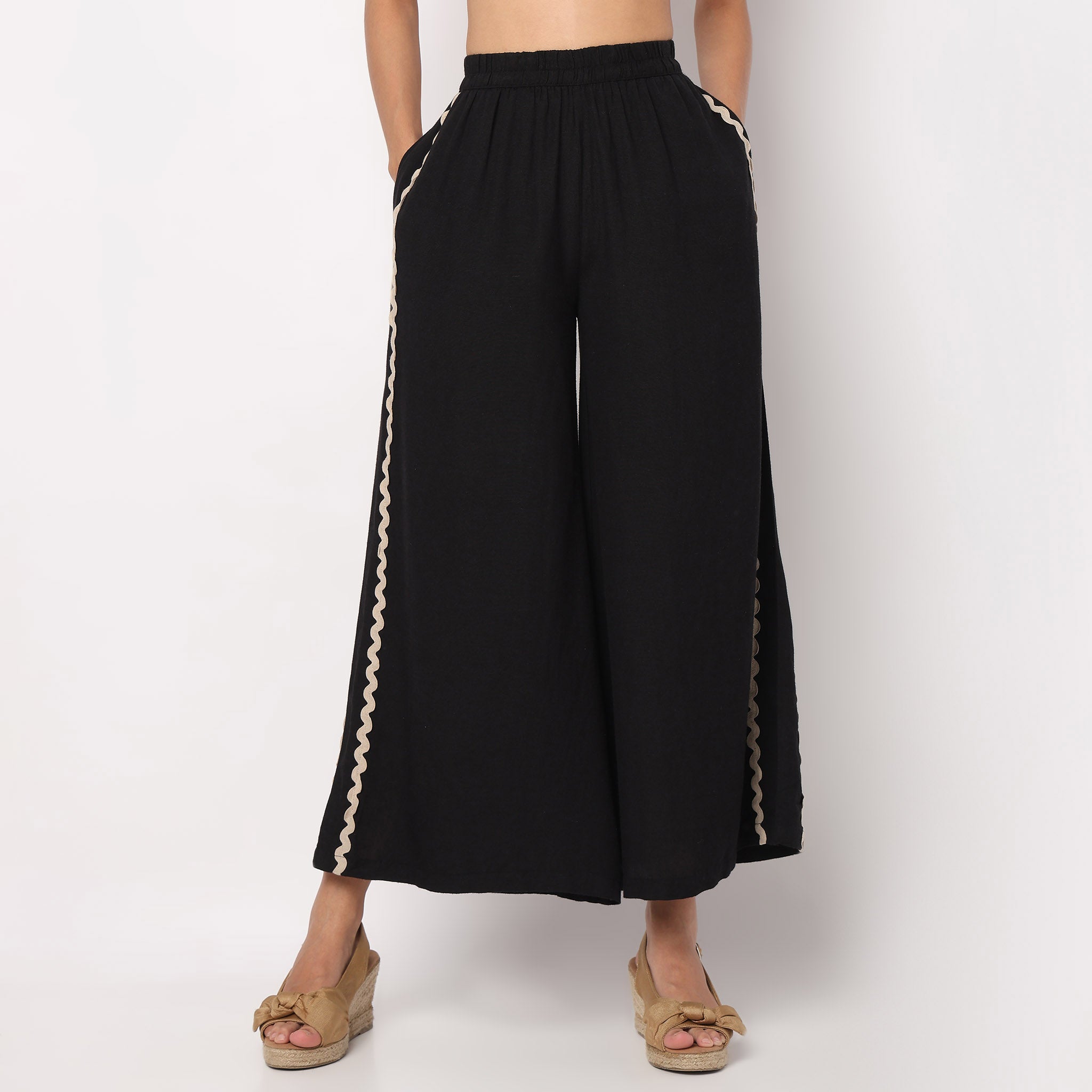 Flare High Rise Ricrac Cotton Trousers