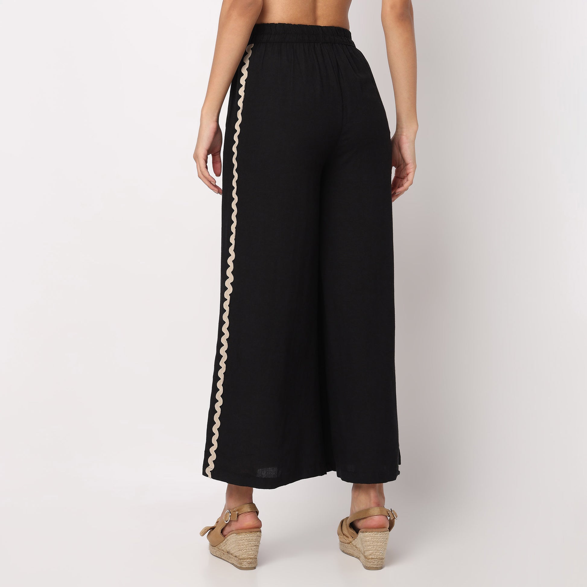 Flare High Rise Ricrac Cotton Trousers