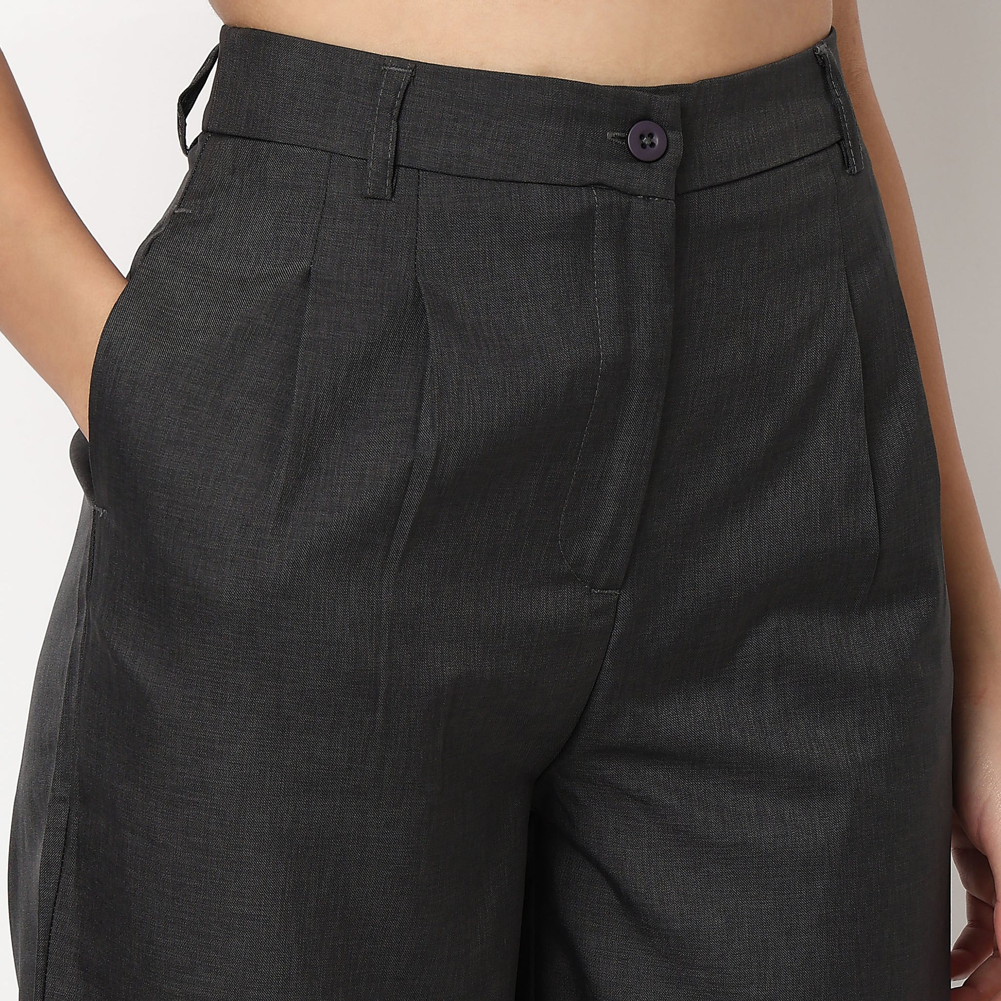 Buy Women Straight Fit Solid Regular Length Mid Rise Trousers  - Style Union