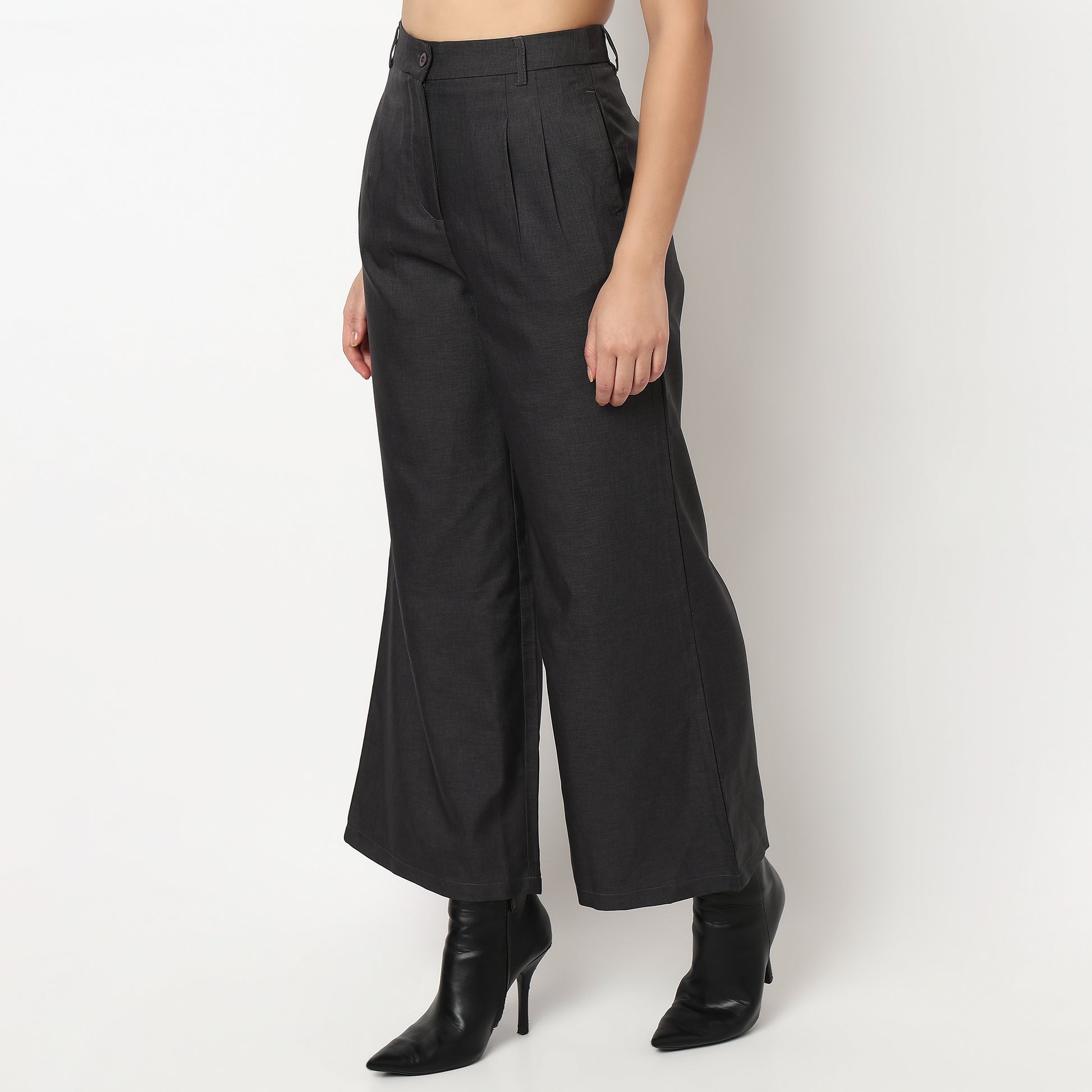 Buy Women Straight Fit Solid Regular Length Mid Rise Trousers  - Style Union